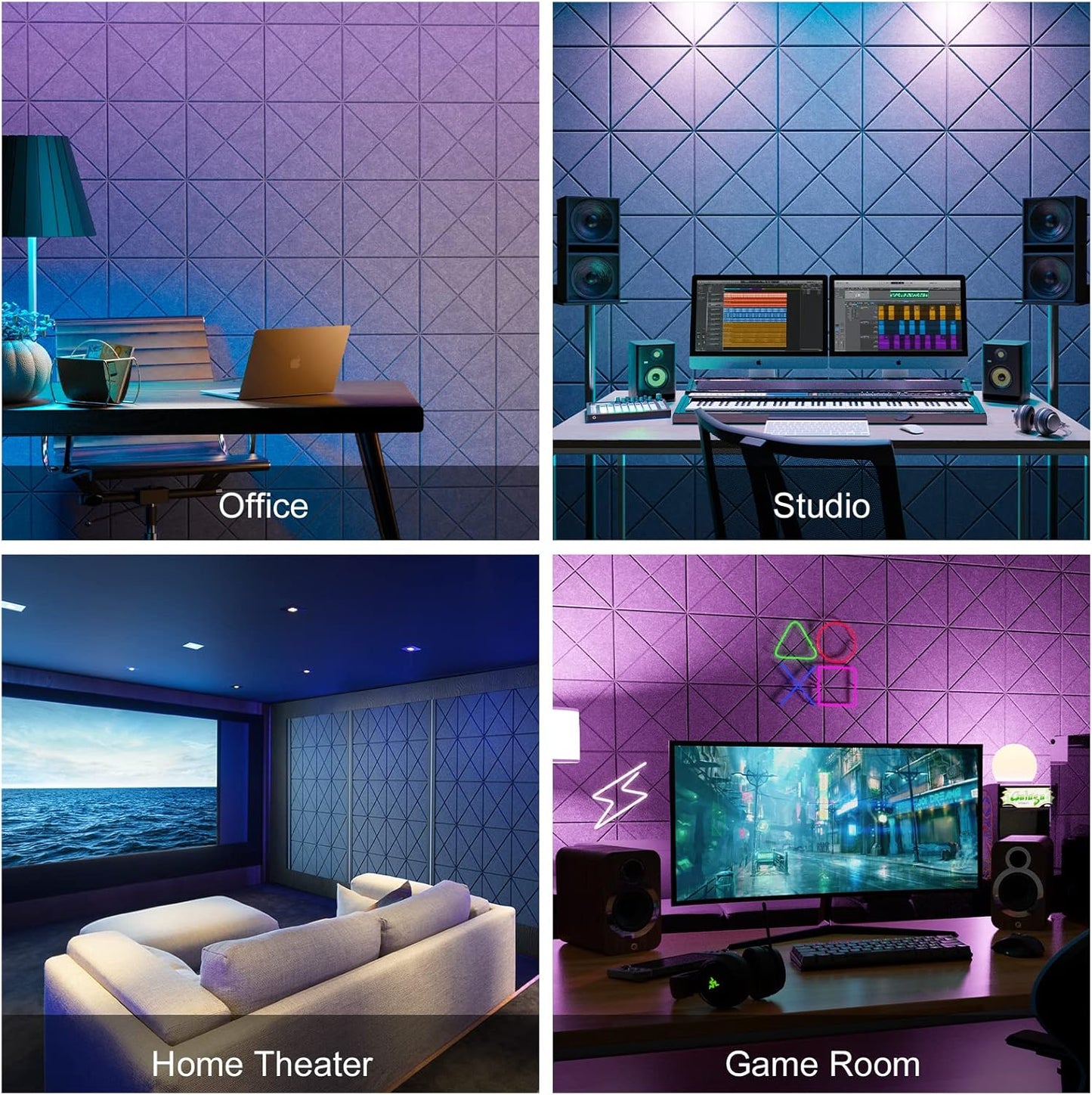 Sonicism 12 Pack X-Lined Acoustic Panels with Self-Adhesive, 12"X 12"X 0.4" Sound Proof Foam Panels, Decorative Soundproof Wall Panels, Sound Absorbing Tile for Home & Offices, Gray