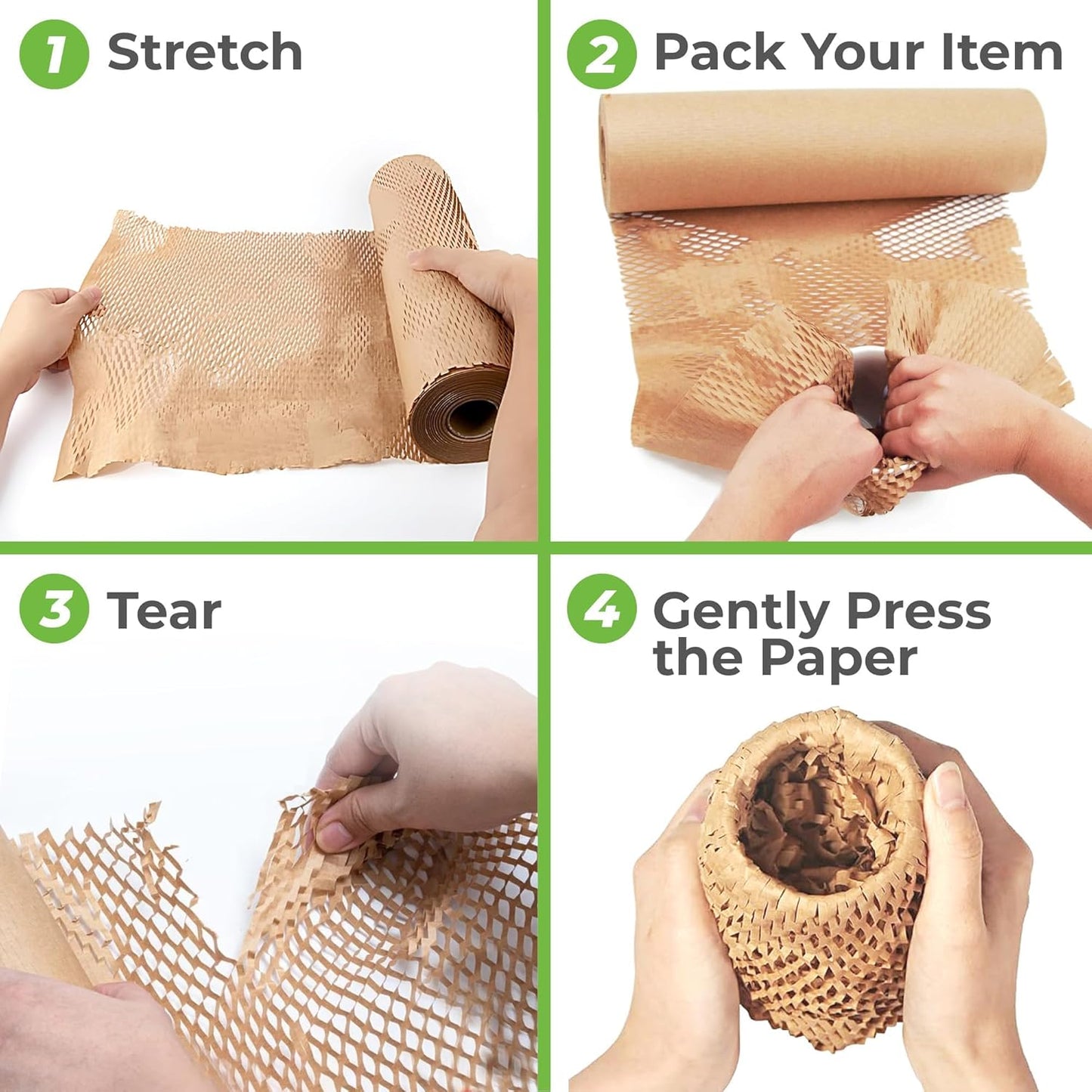 HexcelWrap Mini - Honeycomb Packing Paper, Eco-Friendly, Sustainable Paper Bubble Wrap for Shipping & Moving, Cushioned Packing Material in Easy Self-Dispenser Box - Natural, 12" x 300'