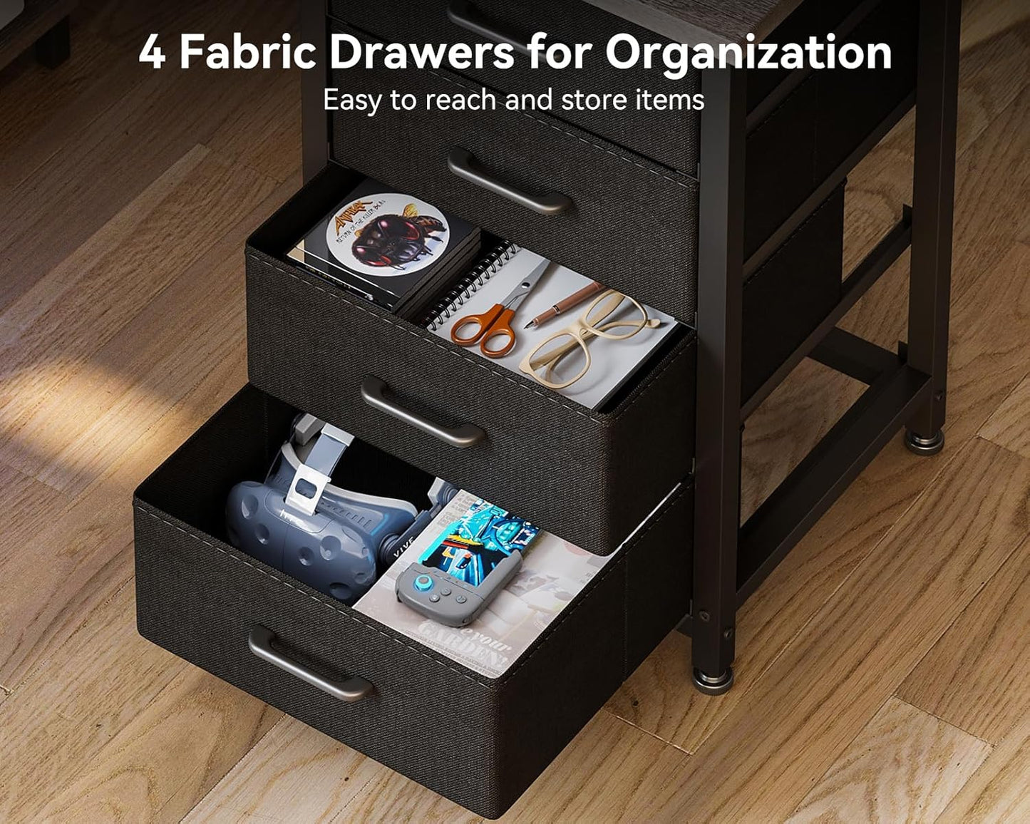 Casaottima L Shaped Desk with 4 Tier Drawers, 53" Gaming Desk with Power Outlets & USB, Reversible L-shaped Computer Desk with CPU Stand, Home Office Corner Table with Storage, Easy Assemble, Grey Oak