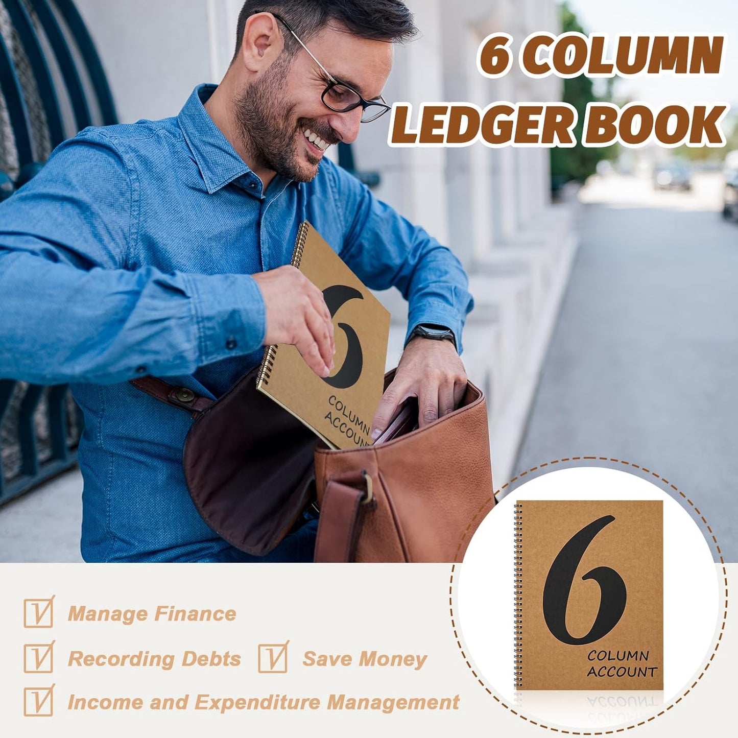 6 Column Ledger Book Columnar Pad Analysis Pad 6 Columns Accounting Logbook Columnar Pad Notebook Ledger Book Spiral 80g 100 Pages 8.5X11 Inch Accounting Notebook for Small Business Personal Use