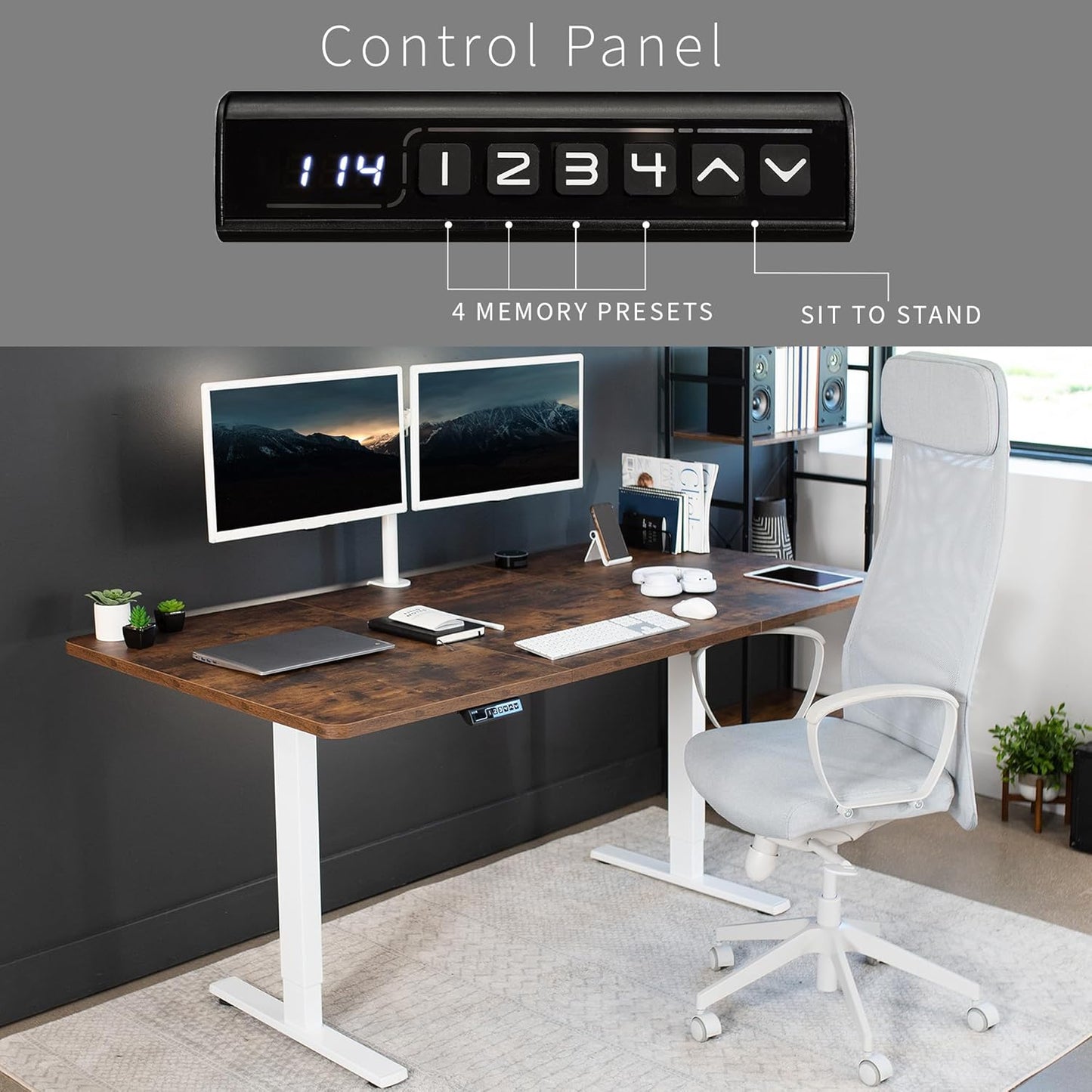 VIVO Electric 71 x 36 in Rustic Standing Desk, Memory Height Adjustment, 1B Series, Vintage Brown Top White Frame, DESK-KIT-1W7N-36