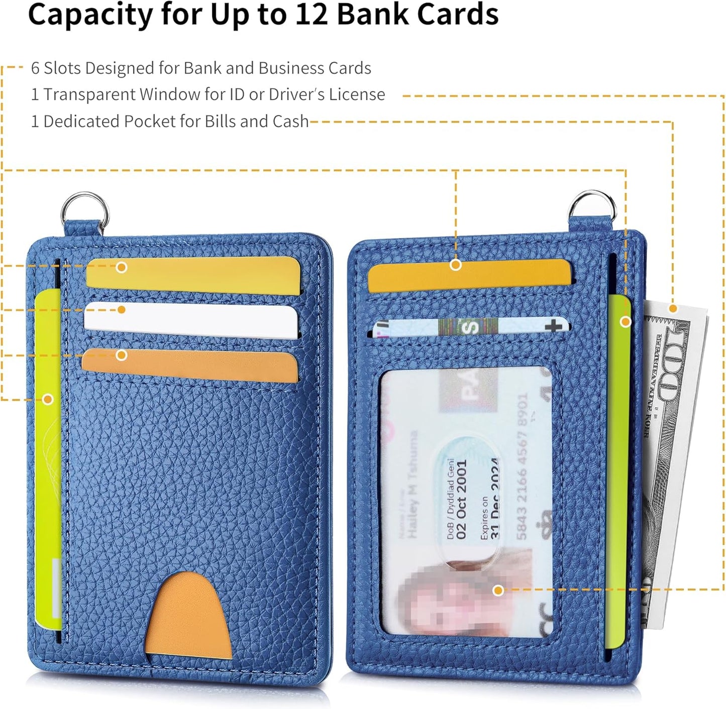 Mayski Slim Wallet, Credit Card Holder for Women, Minimalist Front Pocket RFID Blocking Card Cases, Small Wallet Women Men(Litchi Ocean Blue)