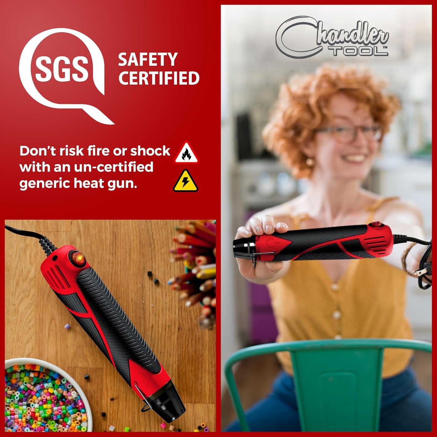 Heat Gun for Crafting, Mini Dual Temp Hot Air Gun Tool for Epoxy Resin, Shrink Wrapping, Vinyl Wrap, Embossing, Electronics, Candle Making, Sublimation, Phone Repair & DIY (Red/Black)