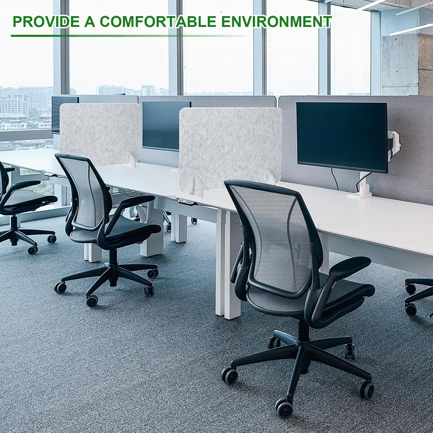 PATIKIL Desk Divider, 2 Set 24 x 24 Inch Acoustic Freestanding Desk Divider Desk Privacy Panel with 4 Pcs Support Feet for Library Office Workstation, Blue