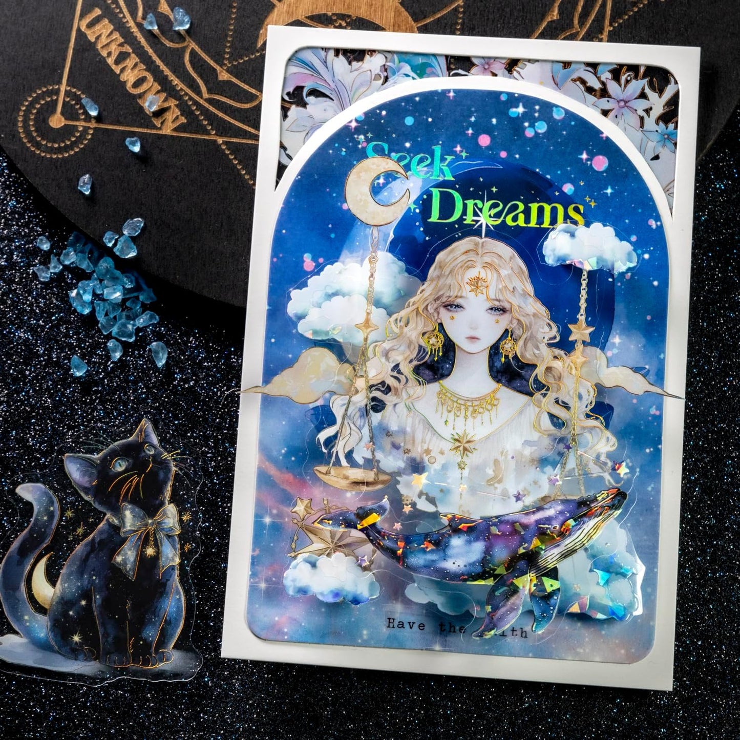 Fantasy Celestial PET Sticker Set, 60PCS Gold Foil Scrapbook Stickers for Journaling, Planners, DIY Crafts, and Art Supplies