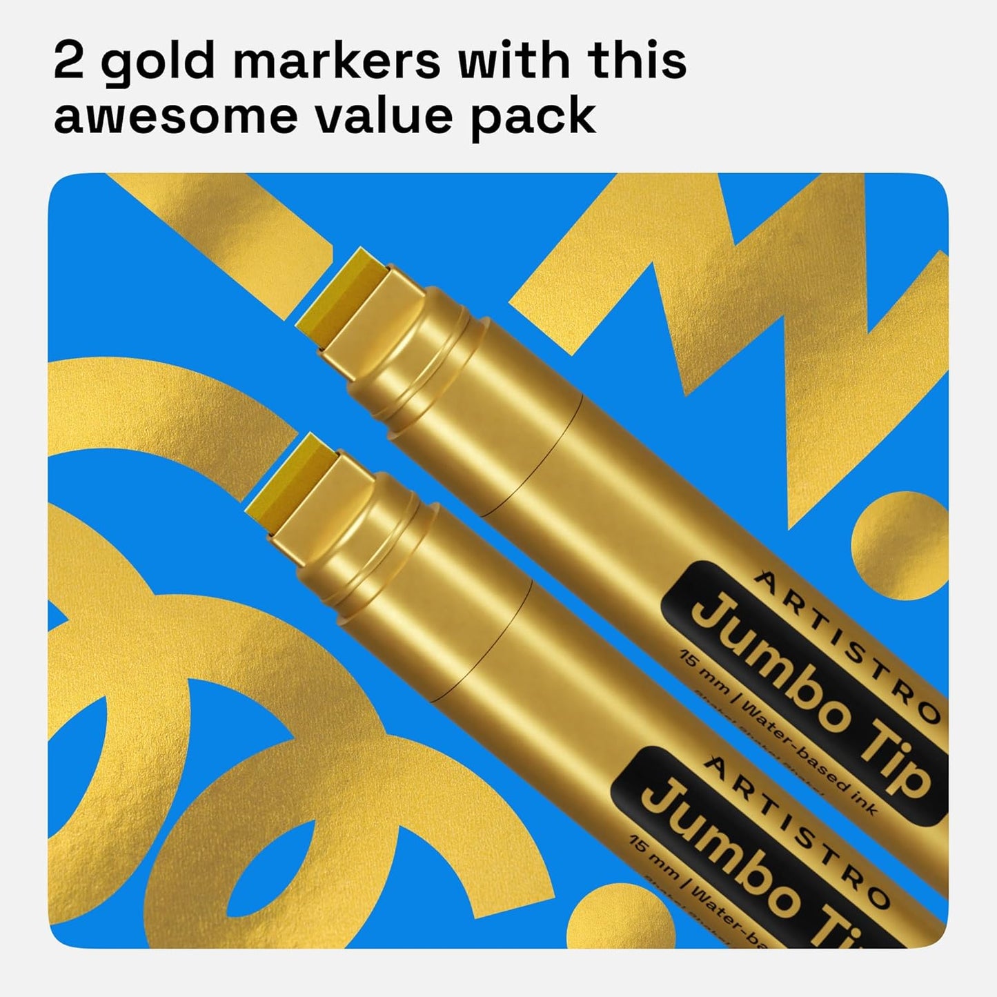 ARTISTRO 2 Gold Acrylic Paint Markers - 15mm Jumbo-Tip Paint Pens - Perfect for Crafting, Art Projects, & More