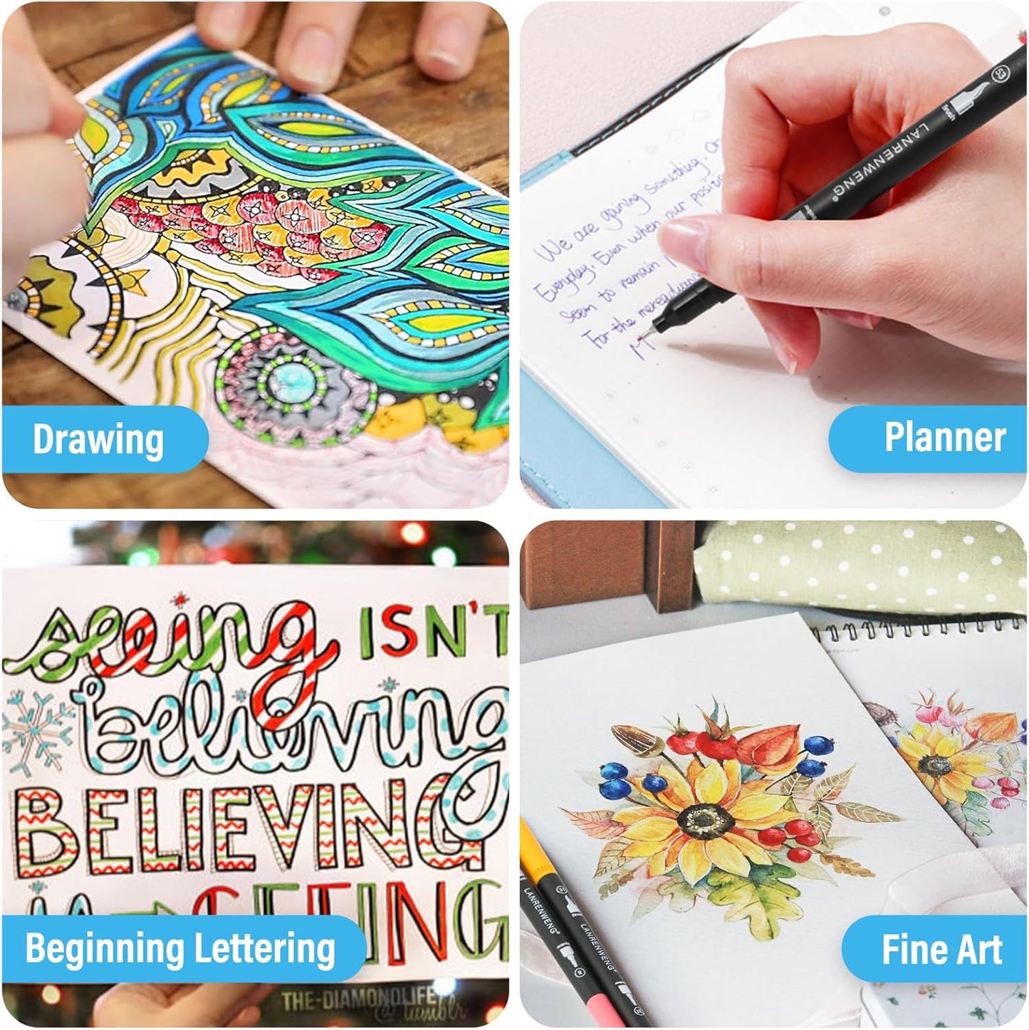 100 Colors Duo Tip Brush Markers Art Pen Set, Fine Brush Tip Colored Pens Set with Canvas Bag,Adult Coloring Books Drawing Sketching Calligraphy