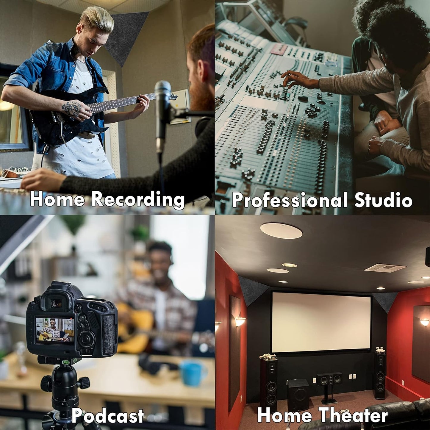 4 Pack Bass Traps for Ceiling Corner 16.5" Triangle 12" Depth Triangular Pyramid Acoustic Foam Bass Trap Sound Proofing for Home Studio Booth Low to High Frequency Sound Absorption Foam