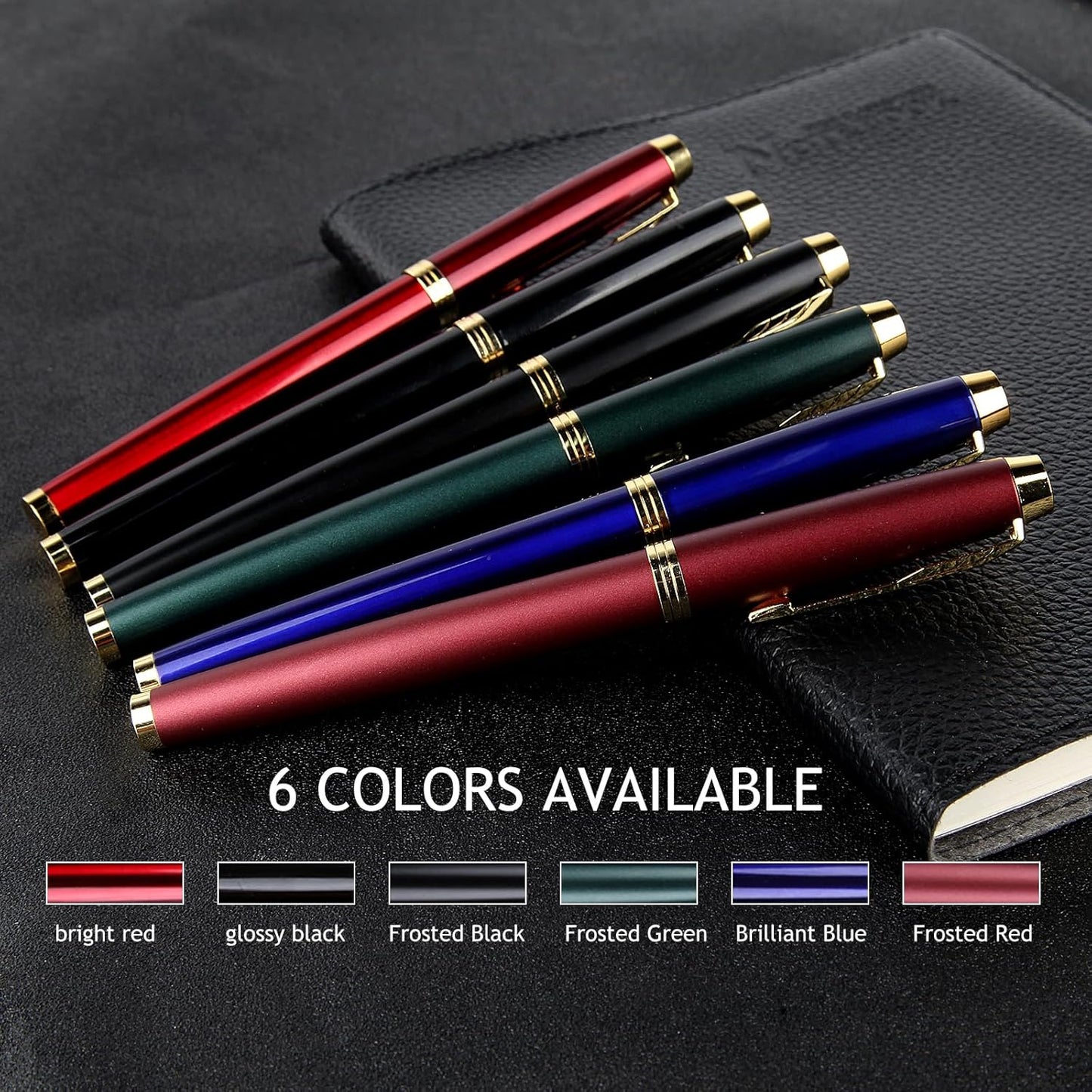 Fountain Pen, luxury pens,Fine point smooth writing pens for journaling fancy pens with Gift Case 10 black ink cartridges an ink converte nice pens metal pen writer gifts(Red)