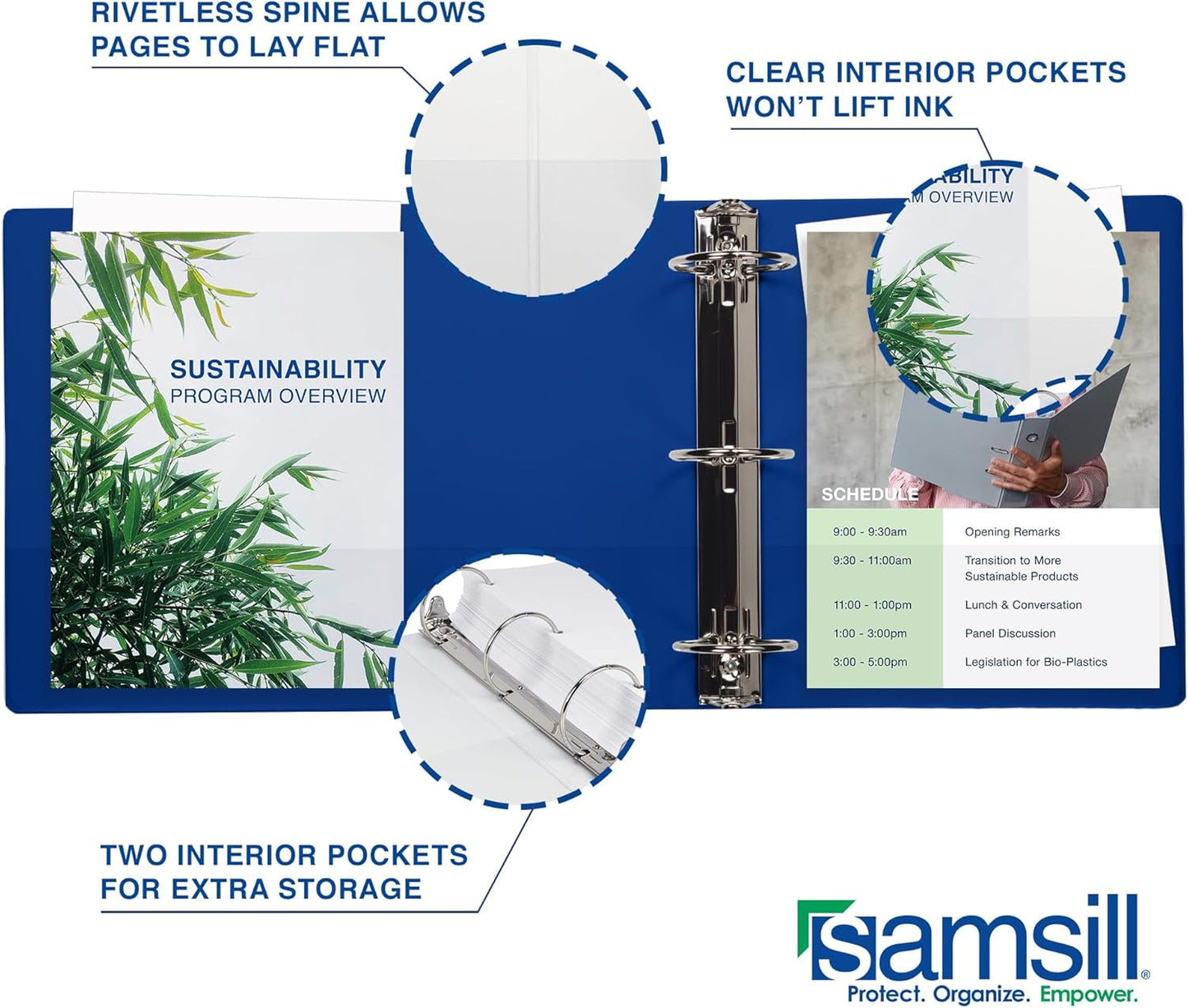 Samsill 0.5 Inch 3 Ring Binder, Made in USA, Economy Round Ring, Clear View Cover, 100 Sheet Capacity - for School, Home, Office - Blue, 4 Pack