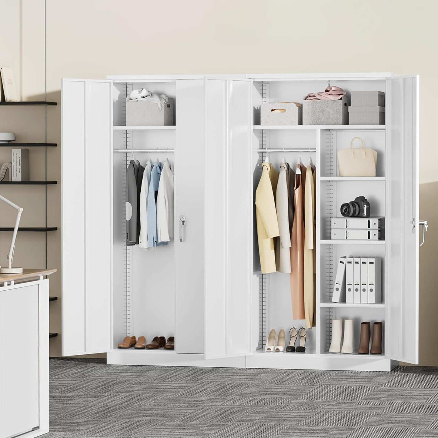 Greenvelly Metal Storage Cabinet Locker with Locking Doors,72" Metal Wardrobe Cabinet, Steel Storage Wardrobe with Hanging for Home Office, Garage, School, Gym(White 36" ×18")