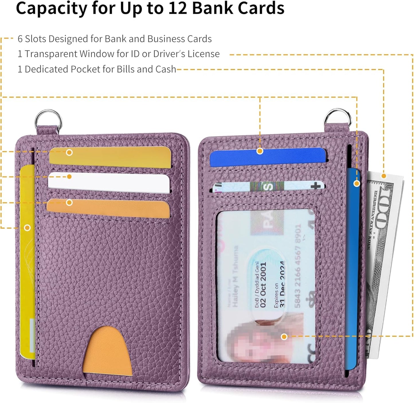 Mayski Slim Wallet, Credit Card Holder for Women, Minimalist Front Pocket RFID Blocking Card Cases, Small Wallet Women Men(Litchi Lavender)