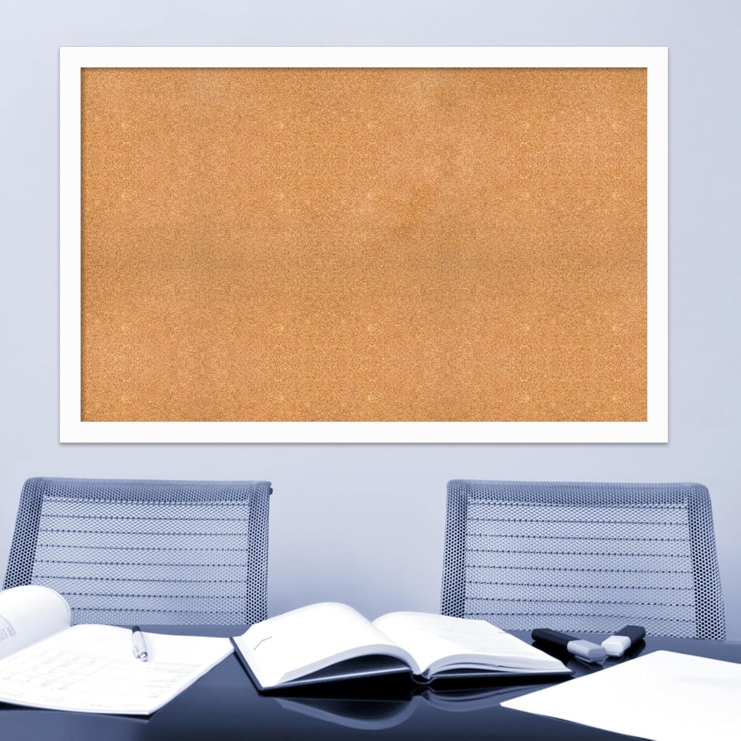 Amanti Art Natural Cork Board for Wall, 37x57 Vision Board with White Frame, Oversize Corkboard Office Decor for Home Organization, Casual Corkboard Pinboard to Display Items for Home Organization in