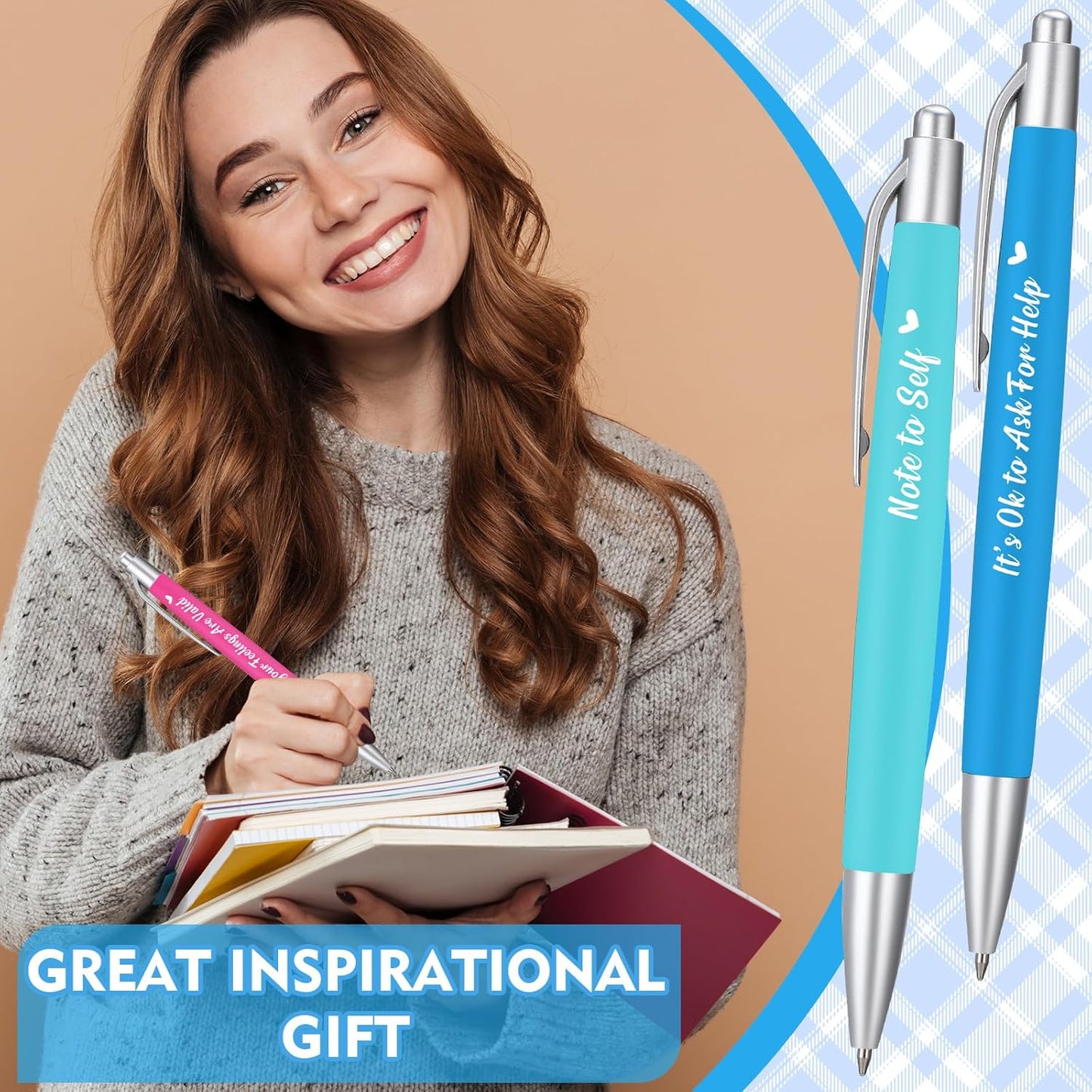 Yeaqee 100 Pcs Inspirational Pens Employee Appreciation Back to School Gifts Motivational Thank You Metal Greeting Quote Ballpoint Pen for Coworker Teacher(Multicolored,Mental Health Reminders)