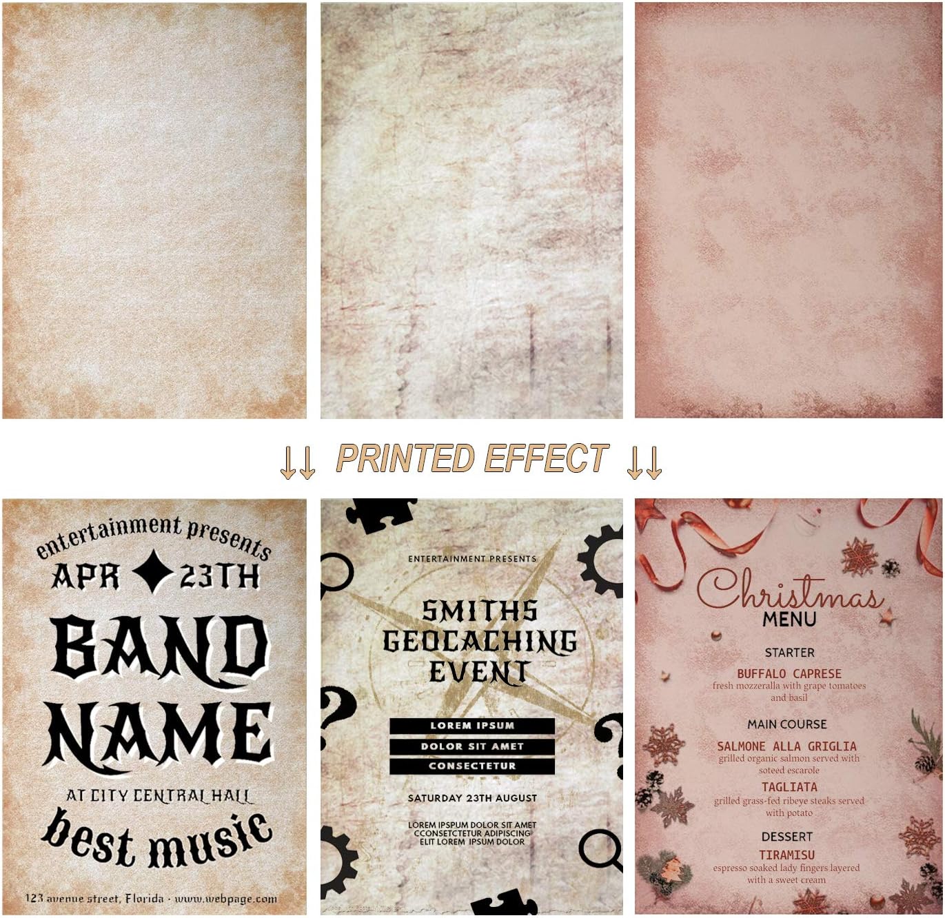 60 Sheets 6 Style Antique Stationary Paper, 8.3 x 11.2 inch A4 Size 100gsm Kraft Double-side Printable Old Aged Vintage Letter Writing Stationery Set for Classic Letters, Poems, Lyrics, Notes