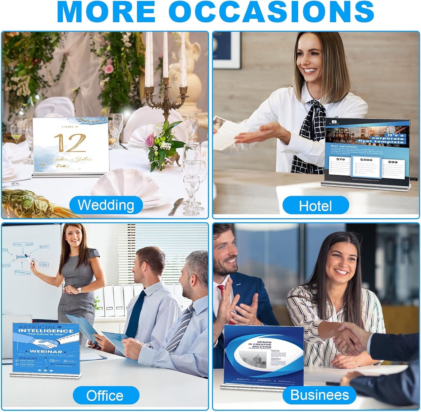 EHWINE 10 Pack Acrylic Sign Holder 8.5 x 11 Horizontal, Double-Sided Stand up Table Top Sign Holders, Clear Acrylic Picture Frame Menu Flyer Paper Holder Display Stand for Office Business Store Wedding Party