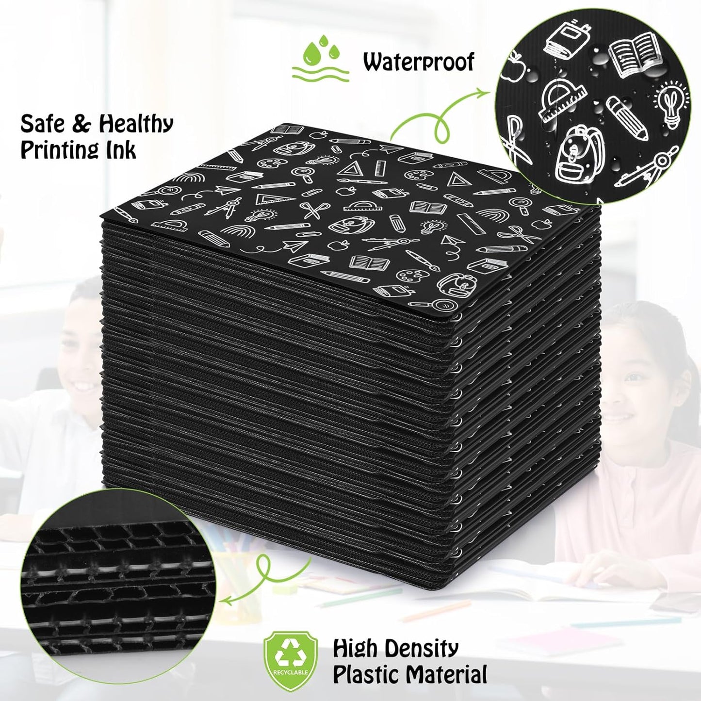 24 Pack Black Printing Privacy Floders for Student Desks - Durable Plastic Erasable - Testing Dividers for Classroom - Easy Clean Privacy Shields for Student - Includes Extra Labels
