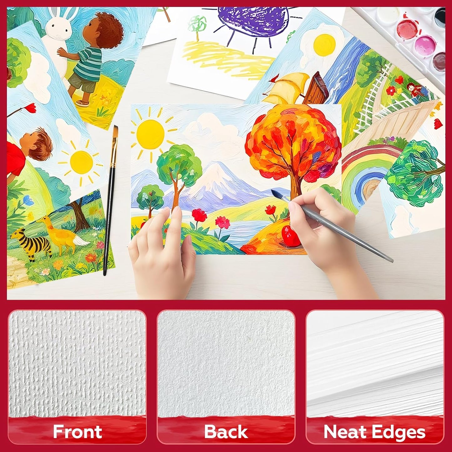 100 Sheets Watercolor Paper Bulk,9 x 12 Inch Cold Press 140 lb/300 GSM Water Color Paper for Kids Adults.Watercolor Drawing Paint Paper for Art Drawing Supplies