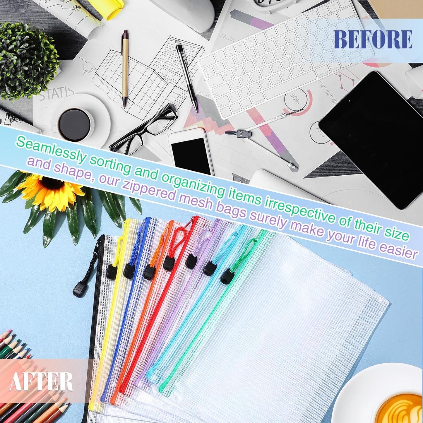 Jetec 32 Pcs Mesh Zipper Bags Toy Storage Bikini Organizer Bag Bolsas Para Guardar Trajes De Baño Waterproof Zipper Reusable Pouch Puzzle Multipurpose for Storage Office(Sweet Color,9 x 7 Inch)