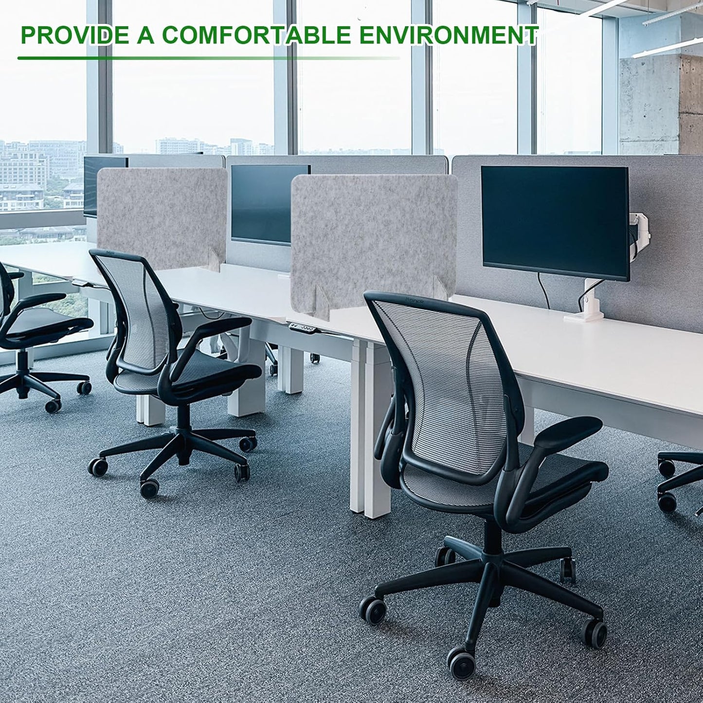 PATIKIL Desk Divider, 4 Set 24 x 16 Inch Acoustic Freestanding Desk Divider Desk Privacy Panel with 8 Pcs Support Feet for Library Office Workstation,Blue