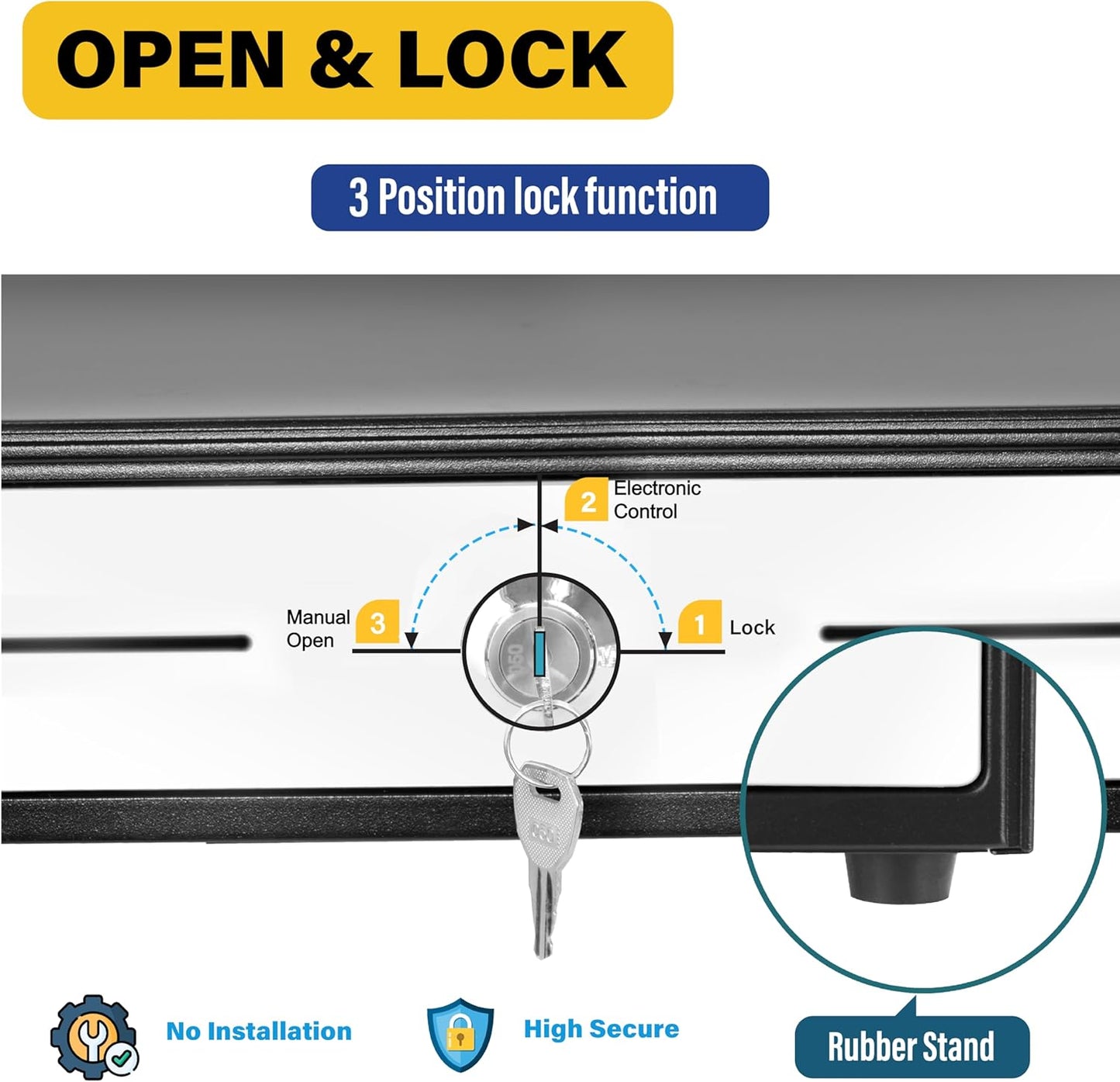 HK SYSTEMS 18inch Heavy Duty Black POS Cash Drawer with 5Bill/8Coin "Stainless Steel" Front, Ball Bearing Slides
