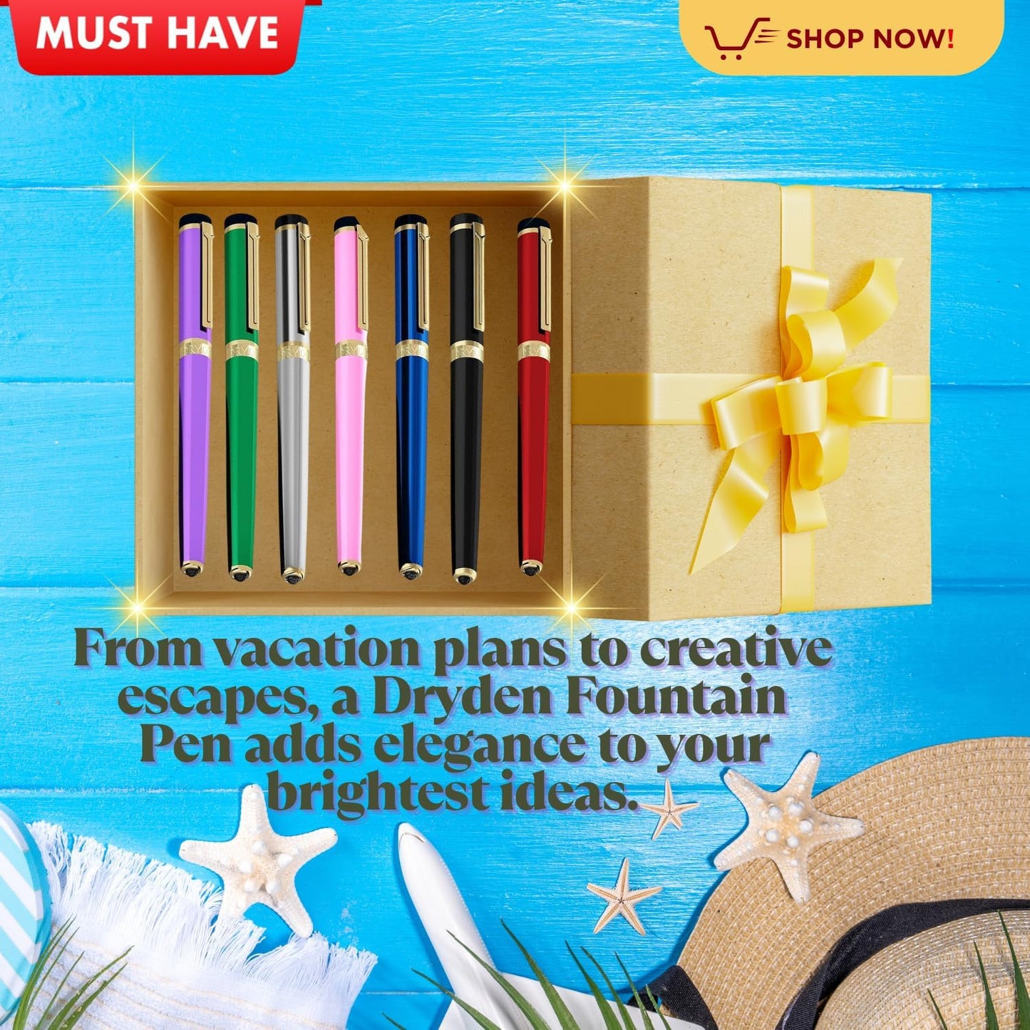 Dryden Designs Fine Nib Fountain Pen - Includes 24 Ink Cartridges - 12 Black and 12 Blue - Silver - Smooth Elegant Writing with Fine Nib and Ink Converters