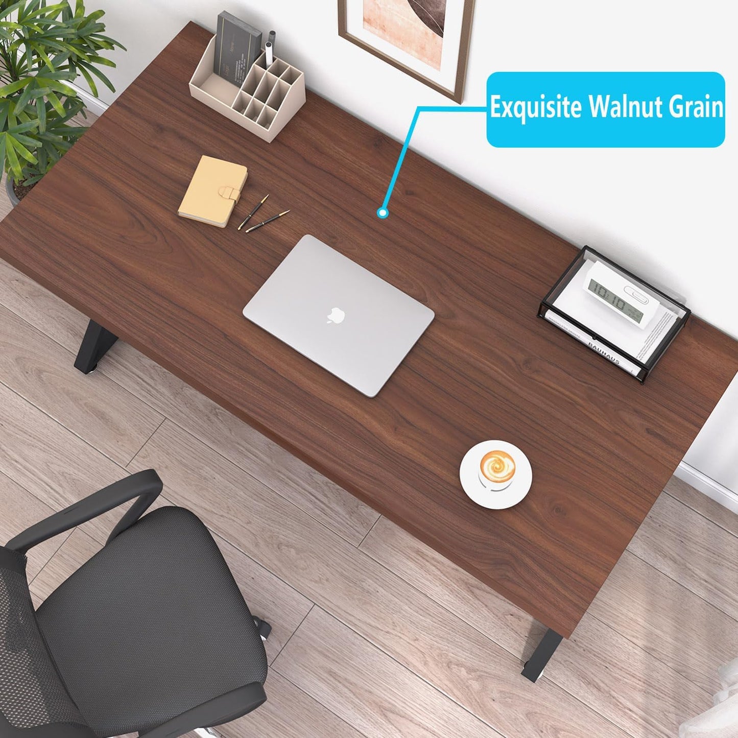 LVB Wood Computer Desk, Rustic Executive Home Office Desk for Bedroom, Industrial Metal Wooden Computer Table for Study Writing Work, Modern PC Student Simple Gaming Desk with Storage, 55 Inch, Walnut