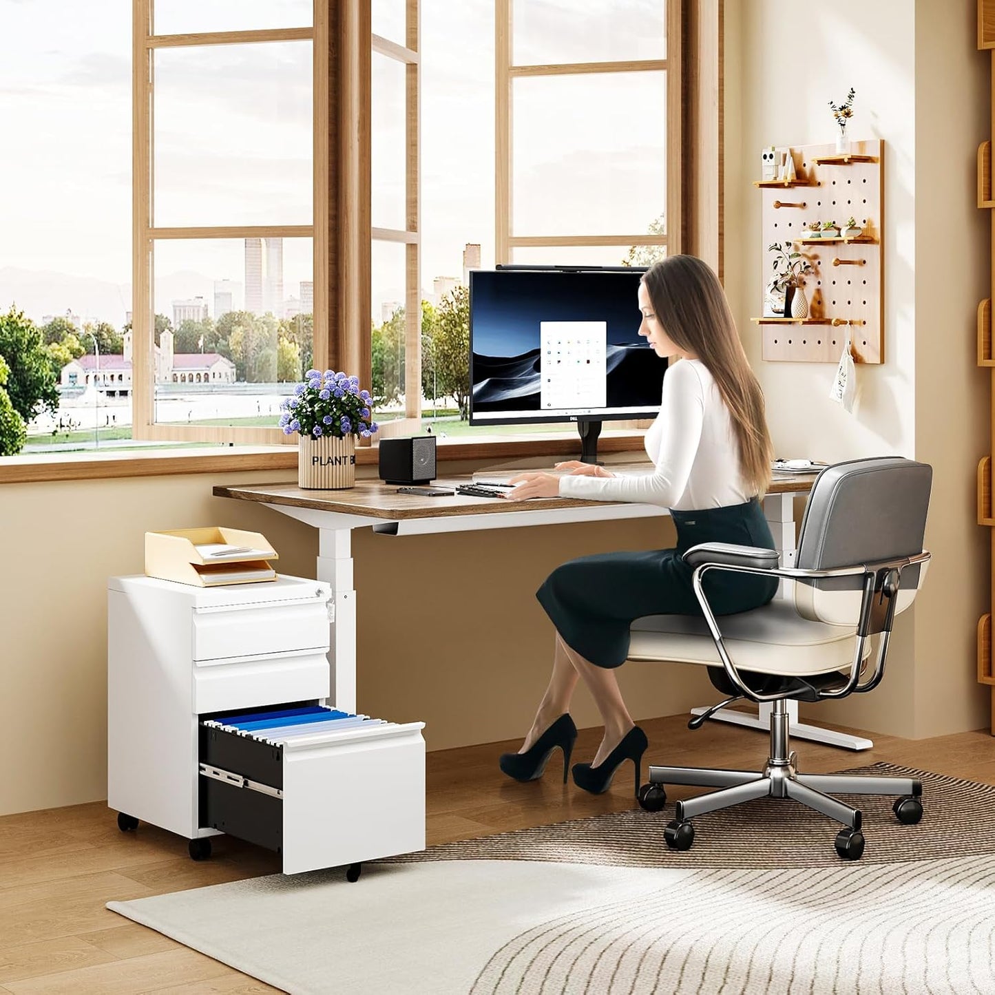 MIIIKO White Filing Cabinet 3 Drawers on Wheels Under Desk, Metal Rolling File Cabinet with Lock for Home Office, Small Mobile File Cabinet for Letter Legal File Folders, Un-Assembled