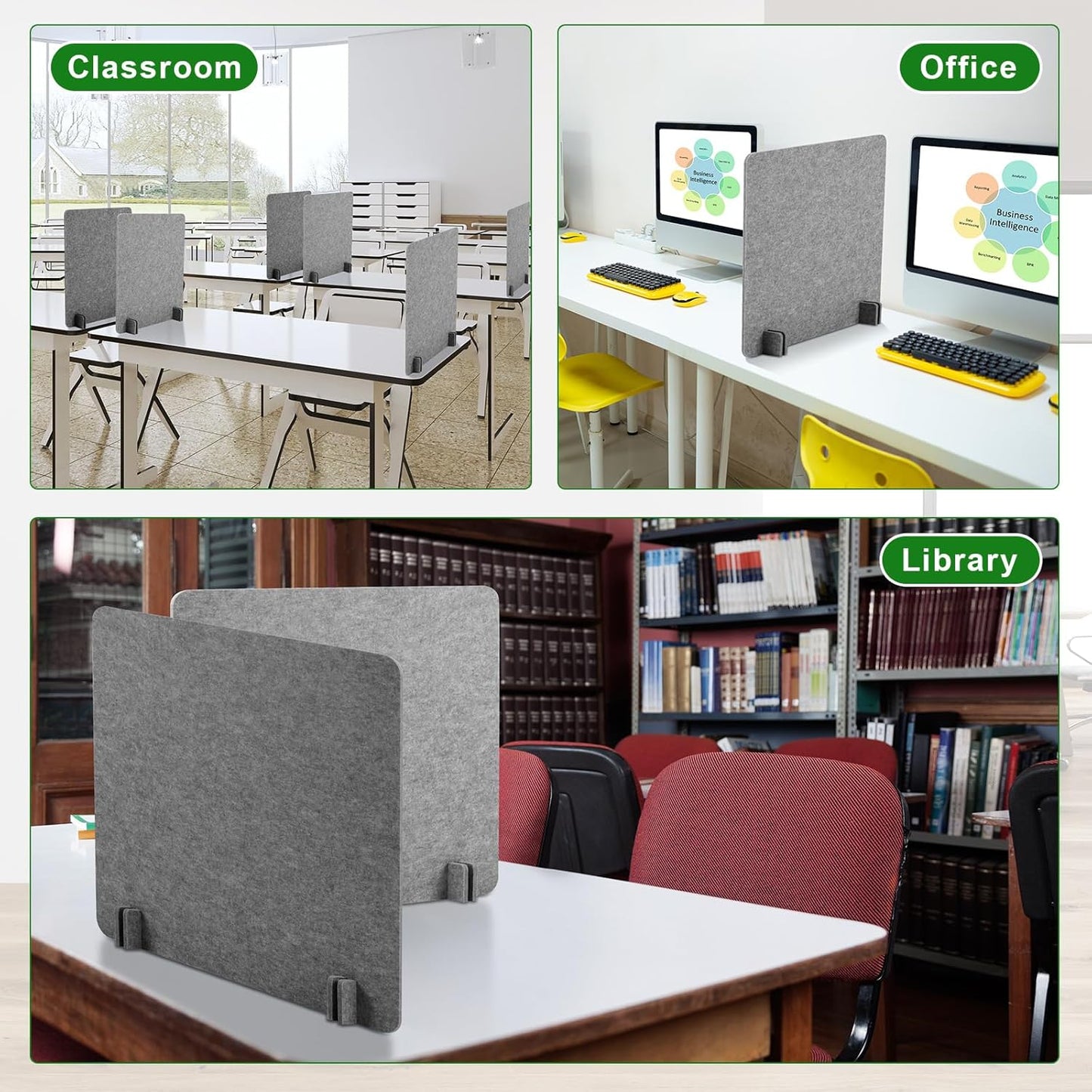 Kisston 6 Pack Acoustic Desk Divider Desk Partition 24 x 24" Stand Up Freestanding Desk Privacy Panel Noise and Visual Distractions Reducing Table Divider for Student Reception Area Office(Light Gray)