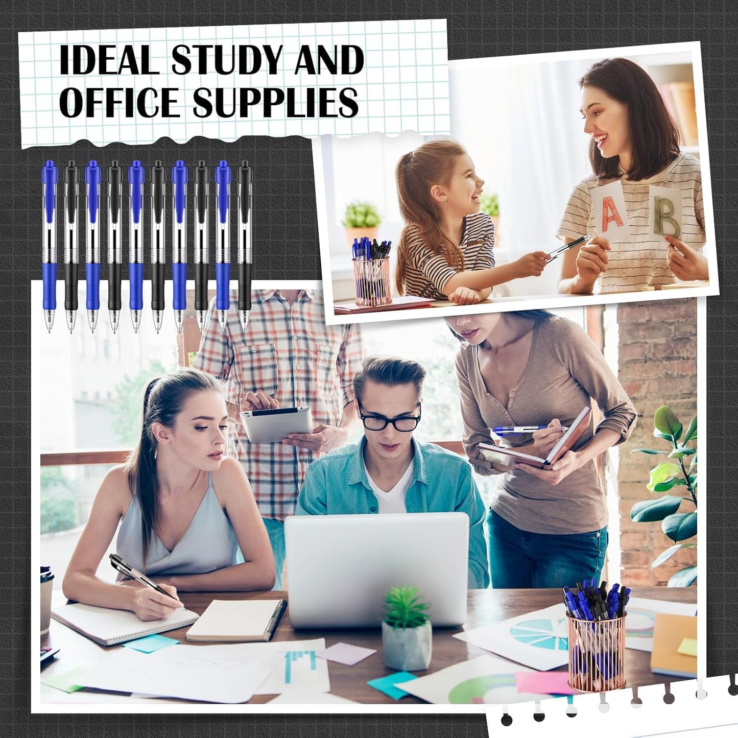 Fulmoon 100 Pcs Gel Ink Pens Retractable Ballpoint Medium Point 1.0 mm Ballpoint Smooth Writing Click Pens for Journal Writing Office Home(Black and Blue Ink)