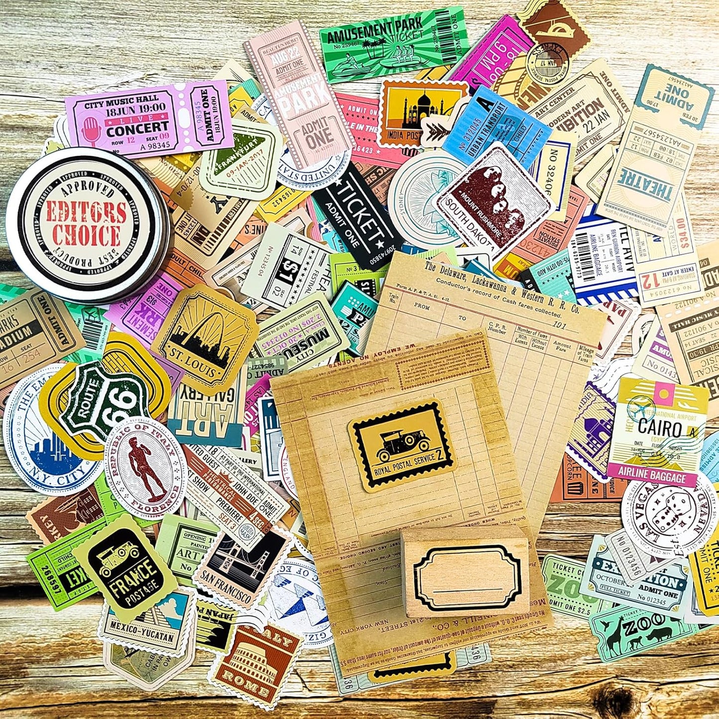 Prstincol 300 Pcs Vintage Travel Stickers Ticket Stickers for Journaling,Luggage Sticker Stub Vintage Sticker for Junk Journal Crafts Laptop Water Bottle Album Scrapbook