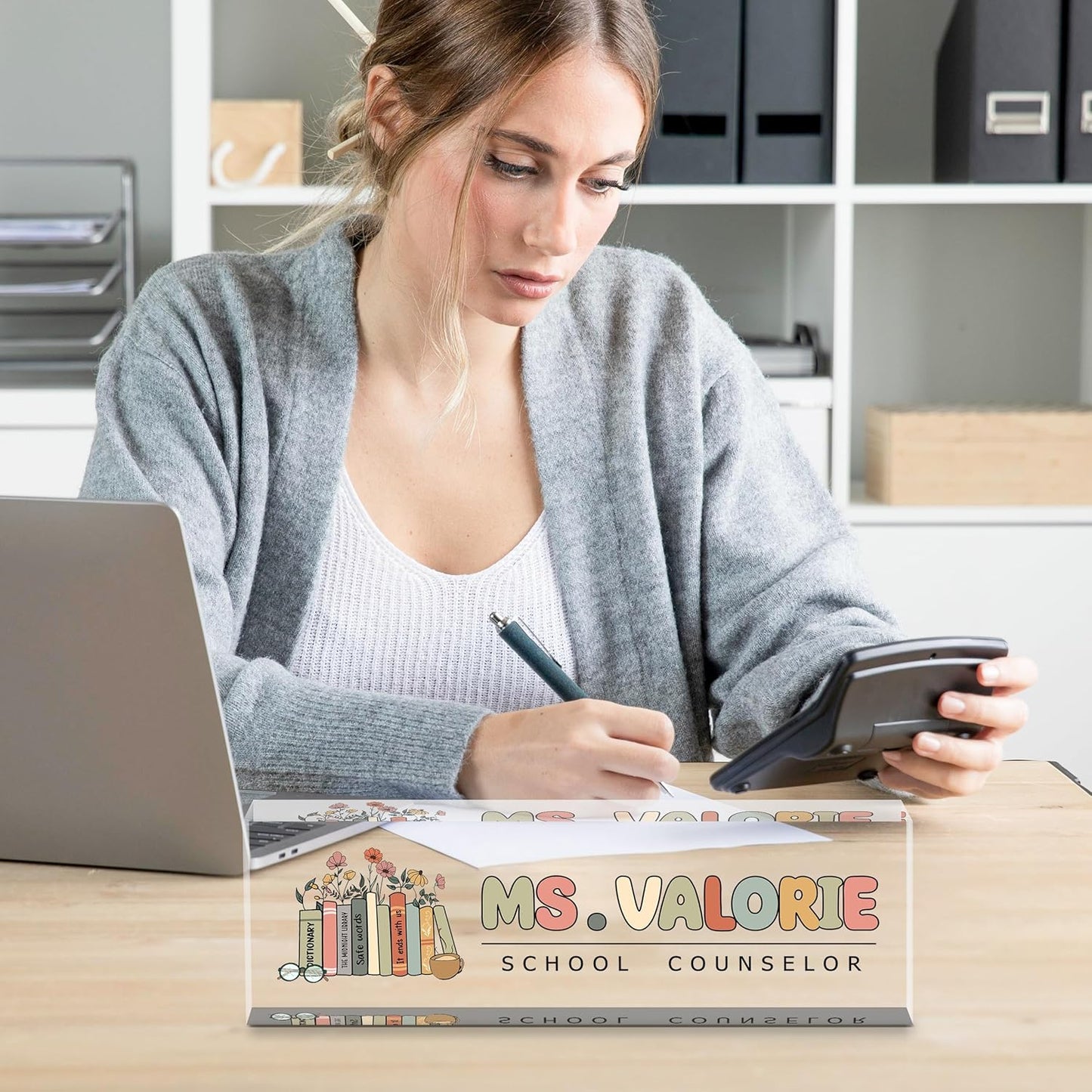 Personalized Name Plate for Desk, Custom Desk Name Plate, Acrylic Name Plate Office Desk Accessories, Personalized Office Gifts for Coworkers Teachers, Employee Appreciation Gifts (C-Teacher)