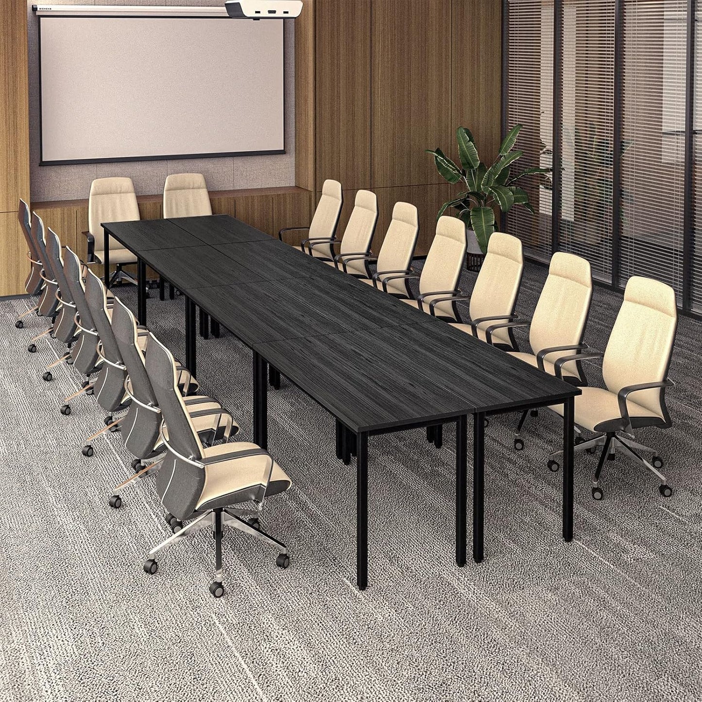 Bonzy Home Conference Tables 16ft Office Computer Desk for Meeting Room Study Writing Printer Table Meeting Seminar Table for 20 People Modern Black 8PCS (188.8"x47.2"x29.5", Black)