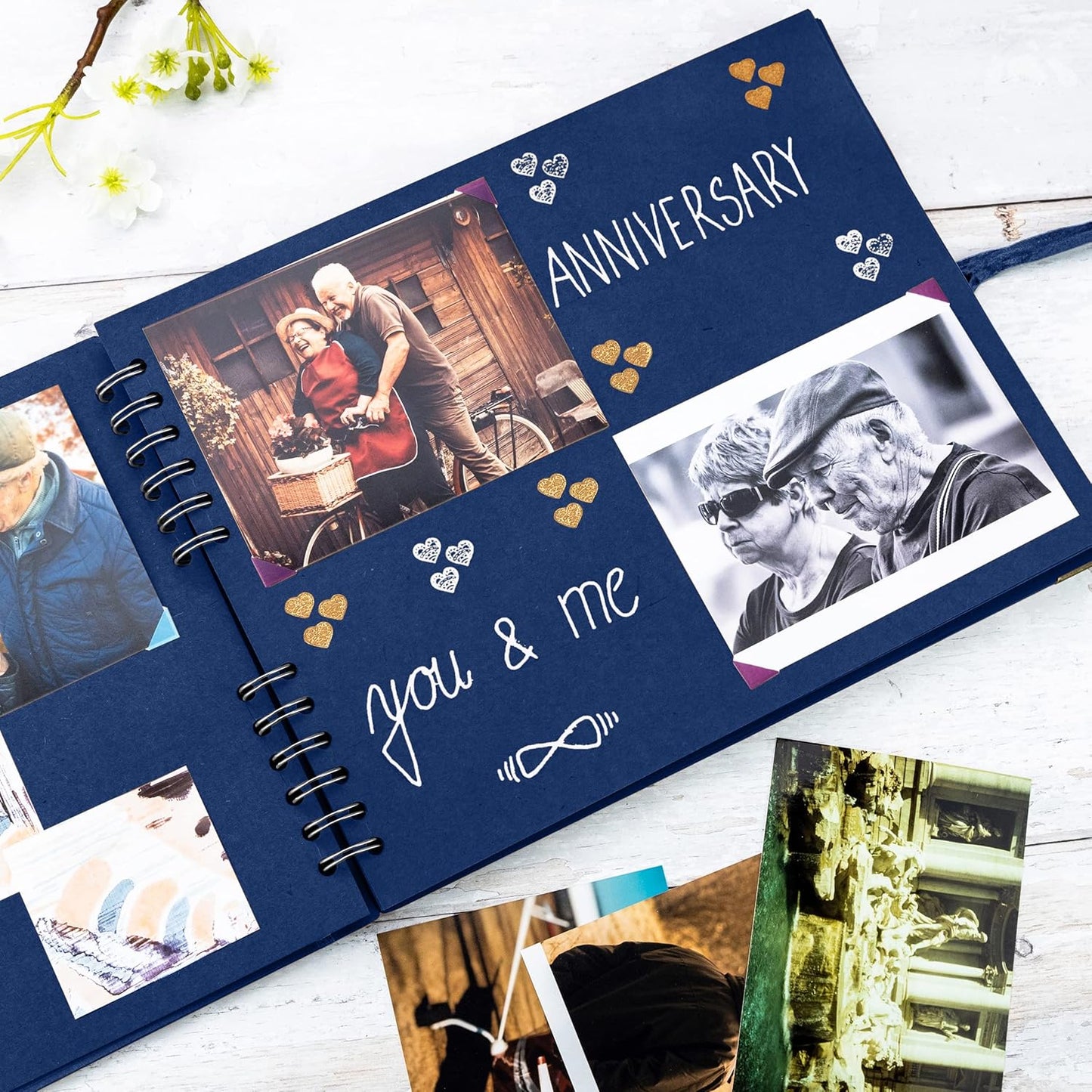 Bstorify Square Scrapbook Photo Albums 50 Pages (11 x 8.5 Inch) Blue Thick Paper, Hardcover, Ribbon Closure - Ideal for Your Scrapbooking Albums, Art & Craft Projects (Blue, 11 x 8.5 Inch)