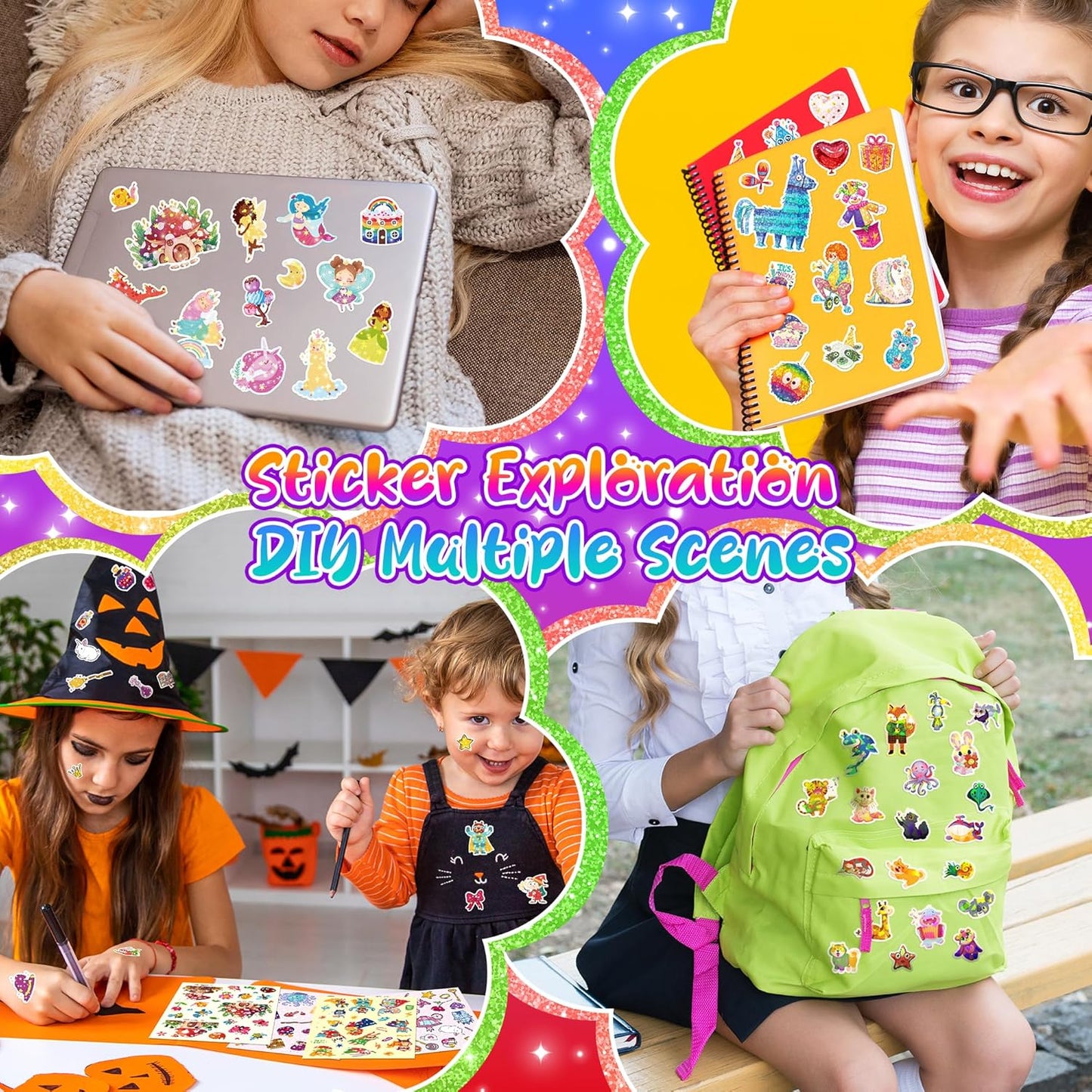 1000+ Holographic Stickers for Kids - 45 Different Sheets of 3 Themes Craft, Animal, Fairy Tale and Birthday Party, Kids Stickers for School Class Gift Wrap Decoration, Gift for Toddlers Boys and Girl