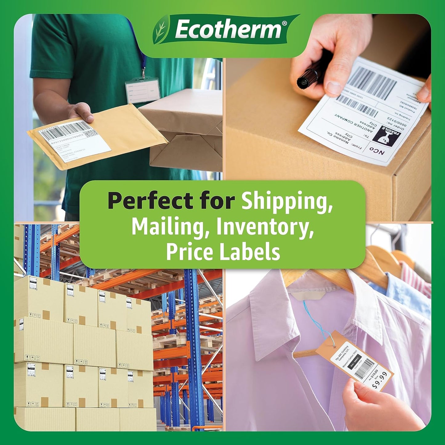 1" x 3" Thermal Labels | 6 Rolls | 5040 Labels | fits Zebra, Godex, Arkscan, iDPRT, Offnova Thermal Label Printers and More | Blank White Adhesive Stickers by Ecotherm