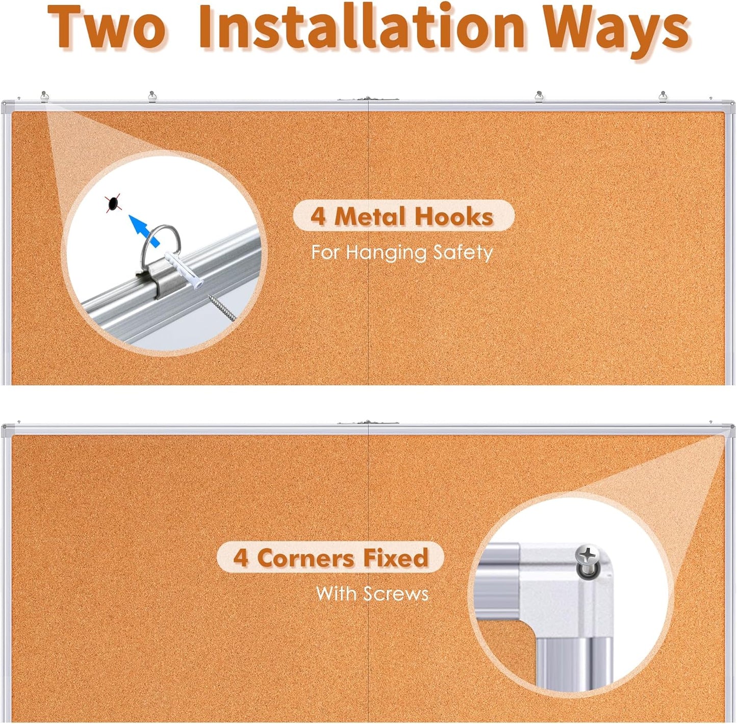 maxtek Large Cork Board 48 x 36 in, Bulletin Board for Walls, 4'x 3' Extra Aluminum Framed Corkboard, Foldable Wall Mounted Pin Memo Notice Cork Board for Office, Home Wall Display