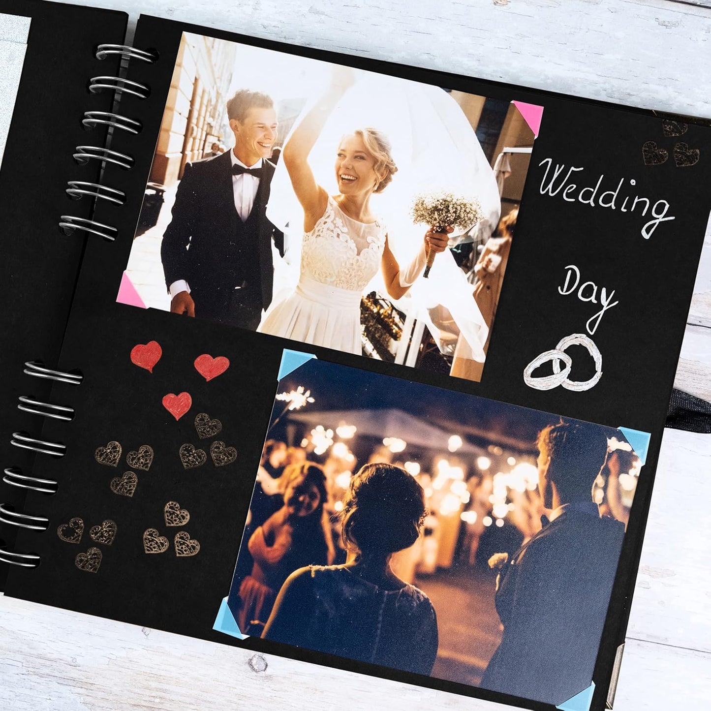 Bstorify Scrapbook Album 60 Pages (8 x 8 inch) Black Thick 250gsm Kraft Paper, Corner Protectors - Scrap Book, Ribbon Closure - Ideal for Your Scrapbooking Albums, Art & Craft Project