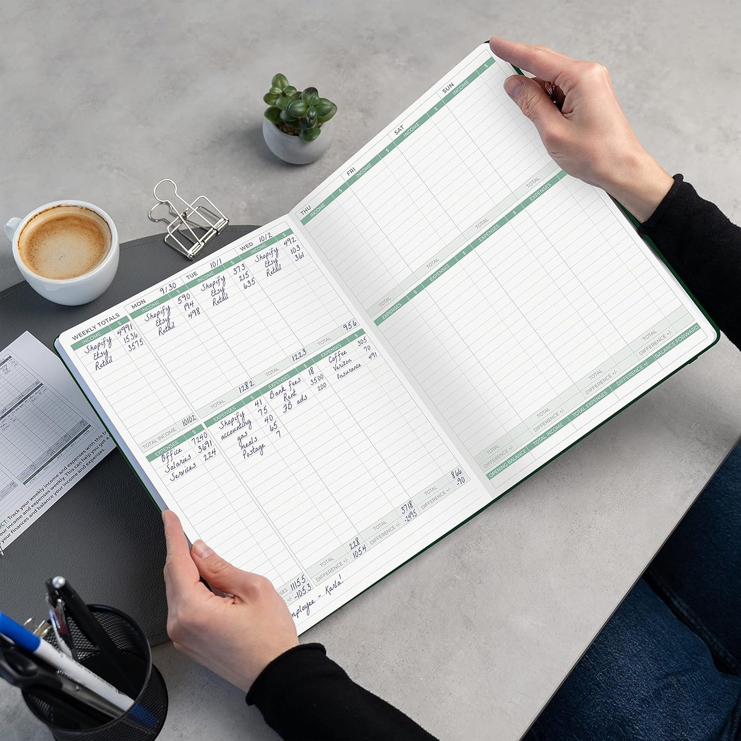 Clever Fox Income & Expense Tracker Large – Accounting & Bookkeeping Ledger Book for Small Business – 2-Year Record Notebook, A4 (Dark Green)