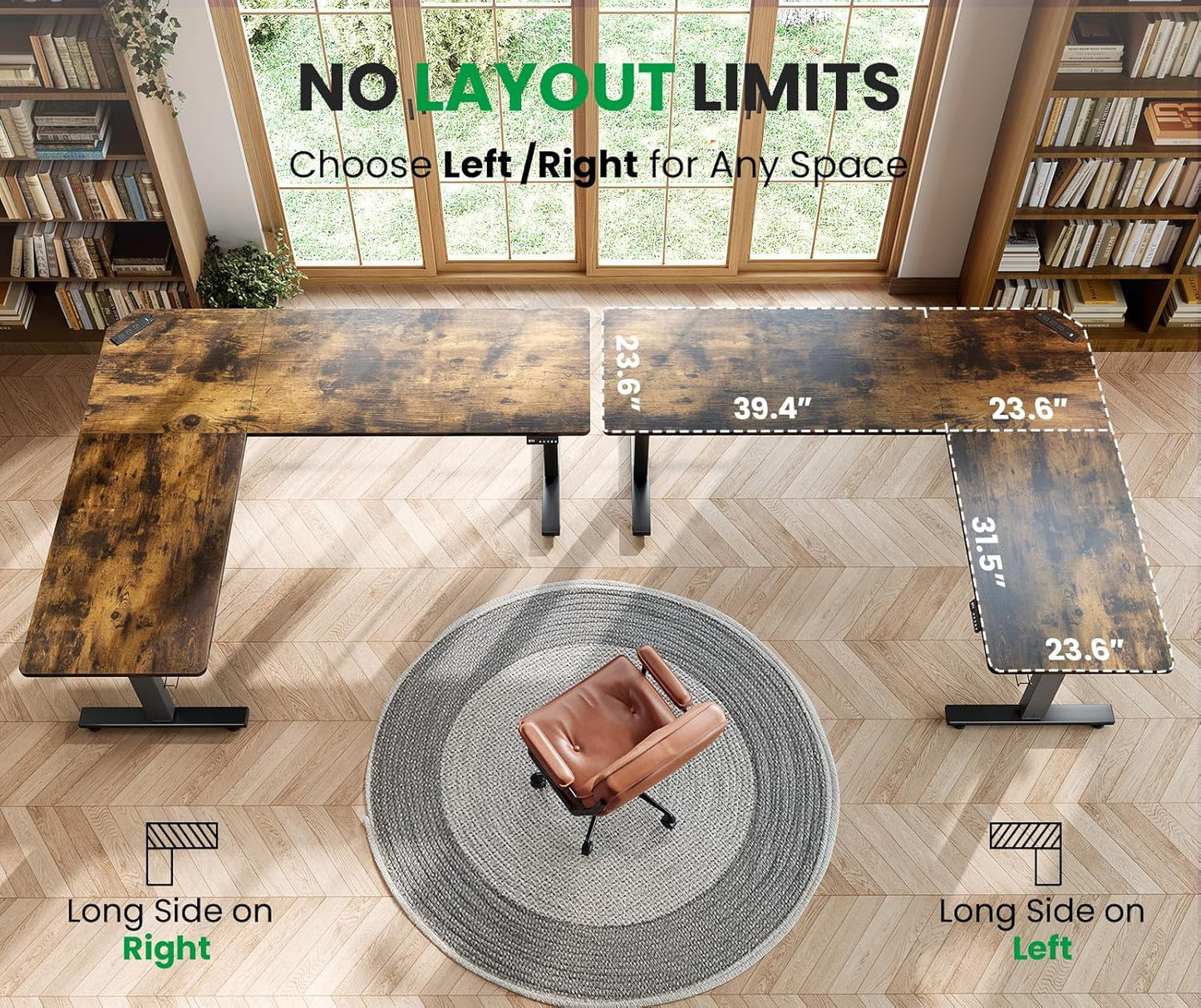 SIAGO L-Shaped Standing Desk - 63 x 55 Inch Adjustable Corner Standing Desk with Charging Station - L Shape Sit Stand Table with Memory Controller, Splice Board for Home Office