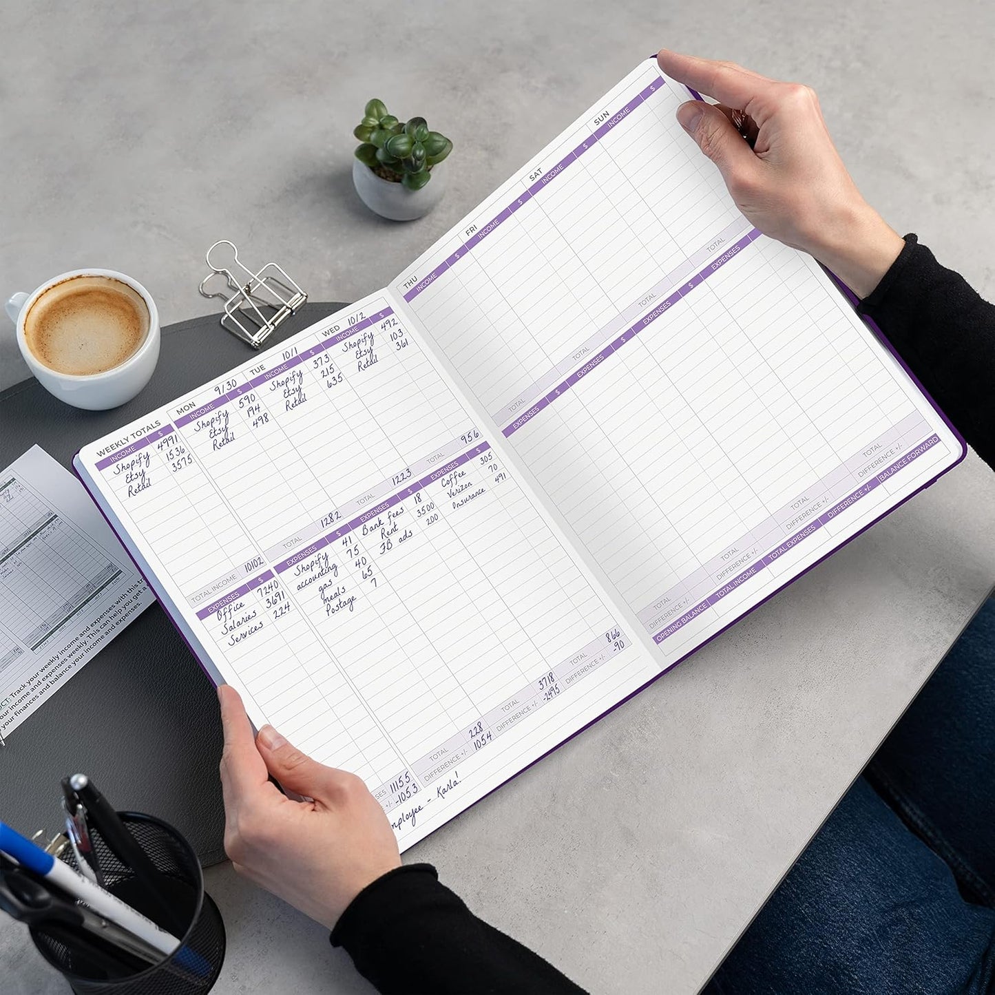 Clever Fox Income & Expense Tracker Large – Accounting & Bookkeeping Ledger Book for Small Business – 2-Year Record Notebook, A4 (Purple)