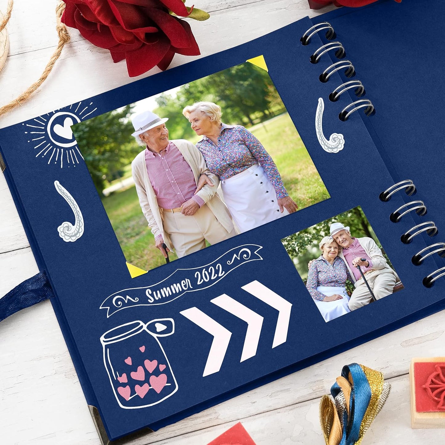 Bstorify Square Scrapbook Photo Albums 7 x 7 Inch Blue Hardcover with Ribbon Closure - Ideal for Scrapbooking, Art & Craft Projects