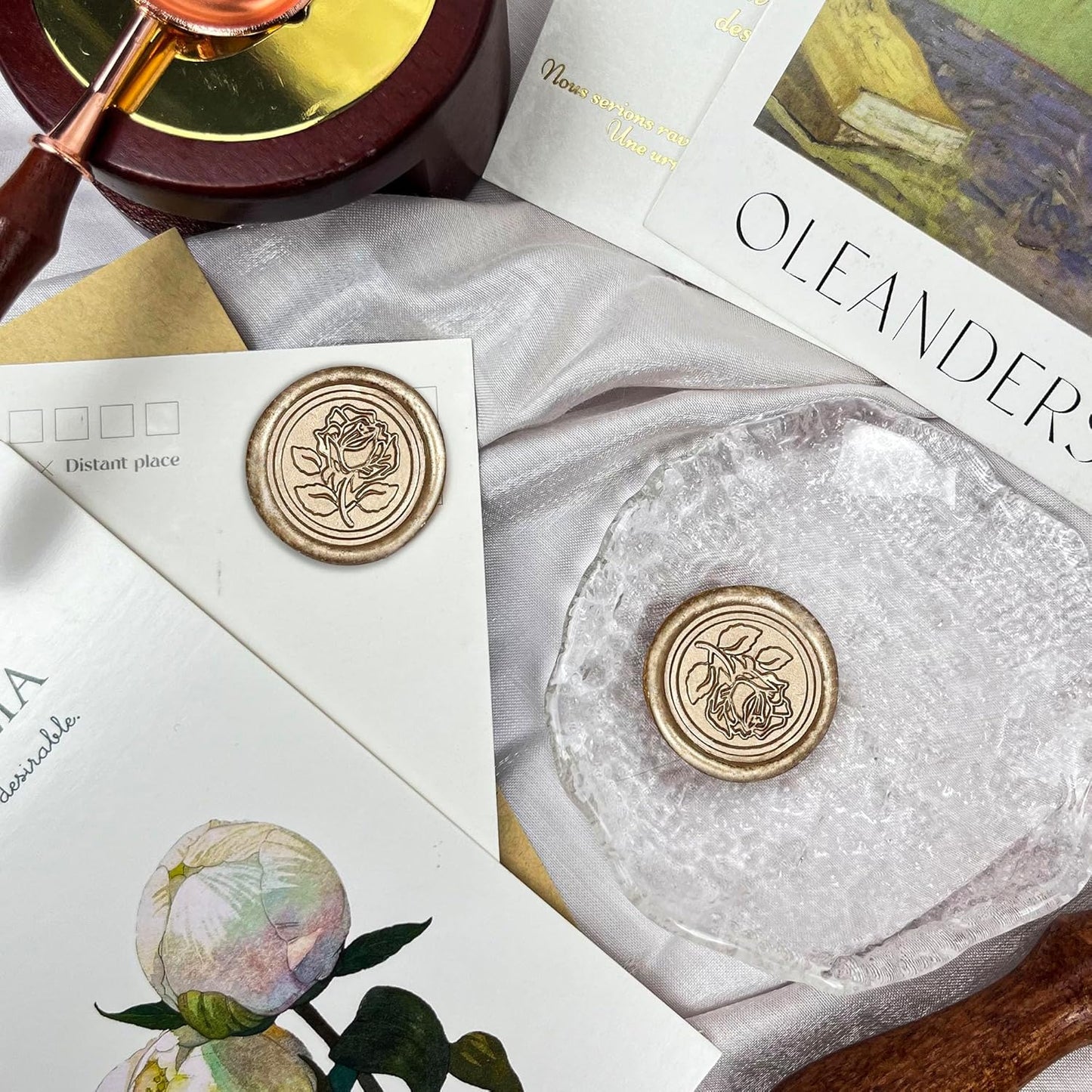 100Pcs Wax Seal Stickers Handmade Envelope Seals Self Adhesive Wax Stickers for Wedding Party Invitations, Envelope, Gift Wrap, Christmas(Rose Style, Champagne Gold)