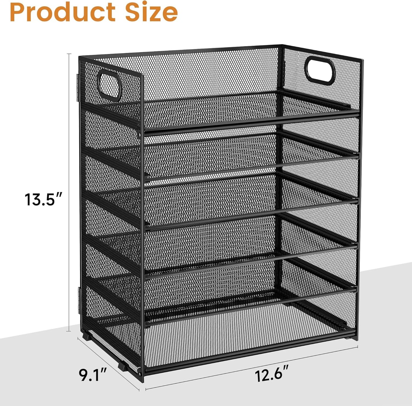 Subekyu 6 Tier Paper File Tray Organizer for Desk, Black Mesh Desk Letter Paper File Folder Accessories Sorter Organizer with Handle, Stackable Slide Tray for Office, Home or School Supplies Storage