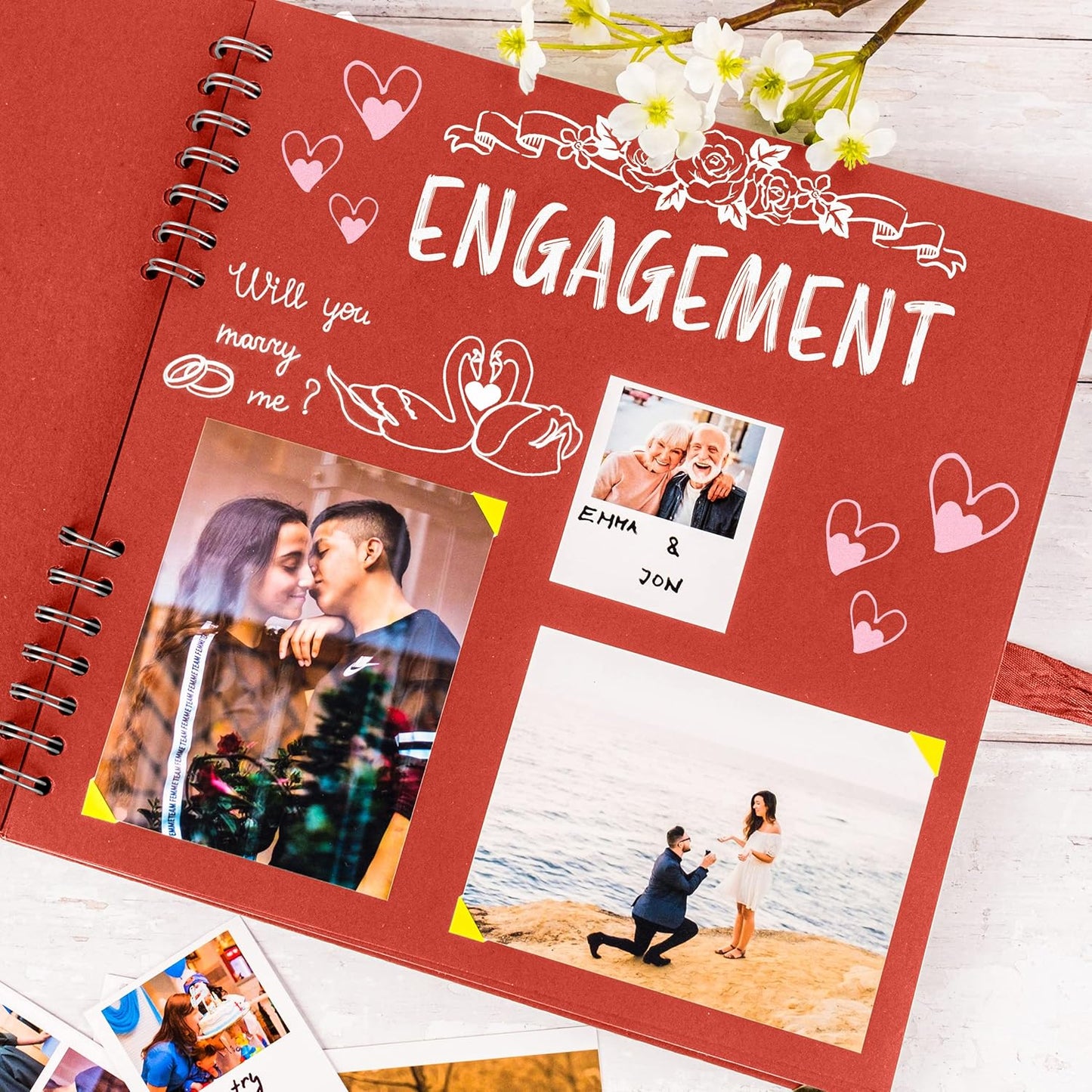 Bstorify Square Scrapbook Photo Albums 80 Pages (11 x 11 Inch) Red Thick Paper, Hardcover, Ribbon Closure - Ideal for Your Scrapbooking Albums, Art & Craft Projects (Red, 11 x 11 Inch)