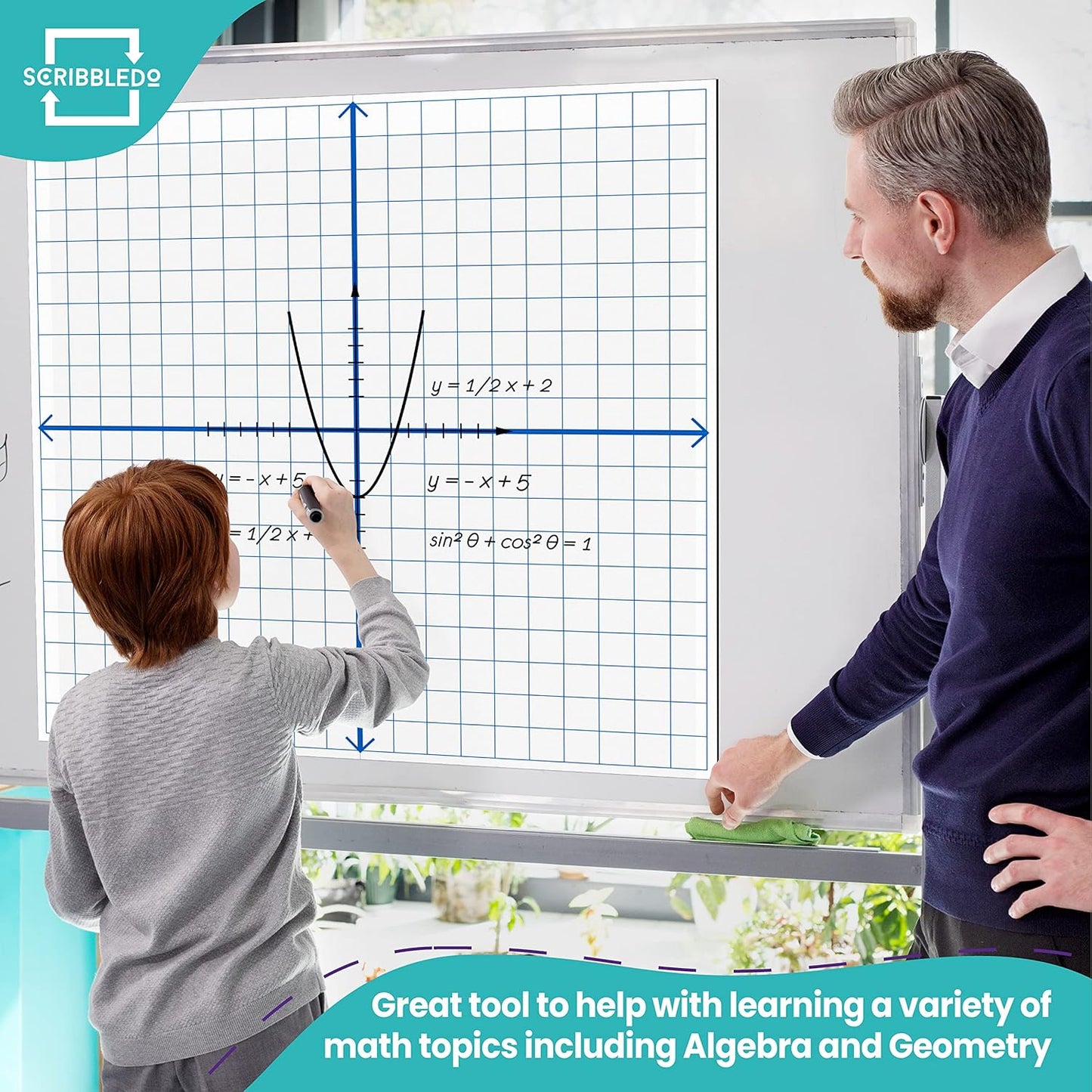 Scribbledo Jumbo Magnetic Coordinate Plane 27" x 27" White Board Dry Erase Graph Grid Board XY Coordinate Plane Grid Whiteboard Math Teacher Supplies