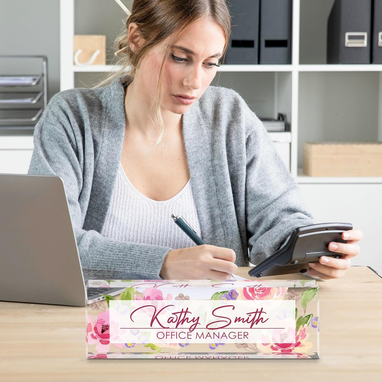 Personalized Name Plate for Desk, Custom Desk Name Plate, Acrylic Name Plate Office Desk Accessories, Personalized Office Gifts for Coworkers Teachers, Employee Appreciation Gifts (A-Watercolor)