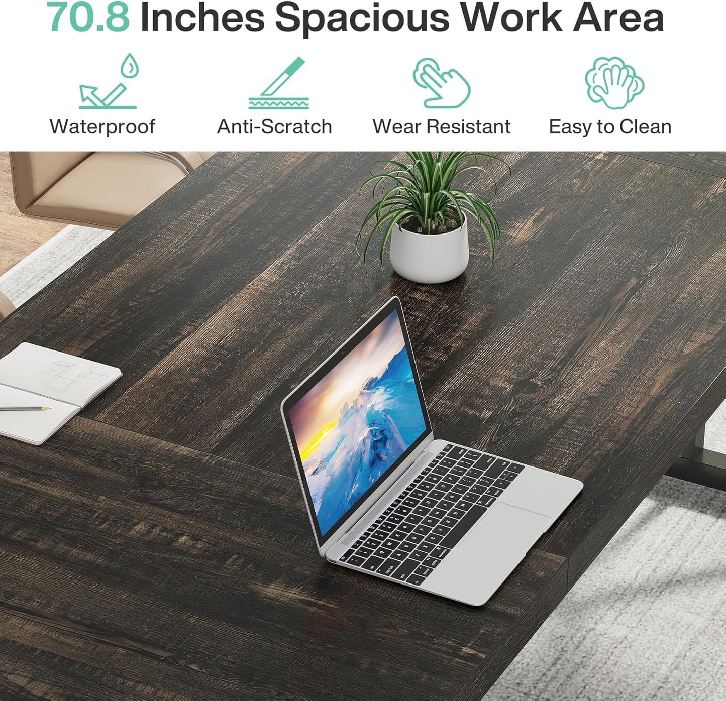 Tribesigns 70.8-Inch Executive Desk, Large Computer Office Desk Workstation, Modern Simple Style Laptop Desk Study Writing Table Business Furniture for Home Office (Black Oak, 70.8 Inch)