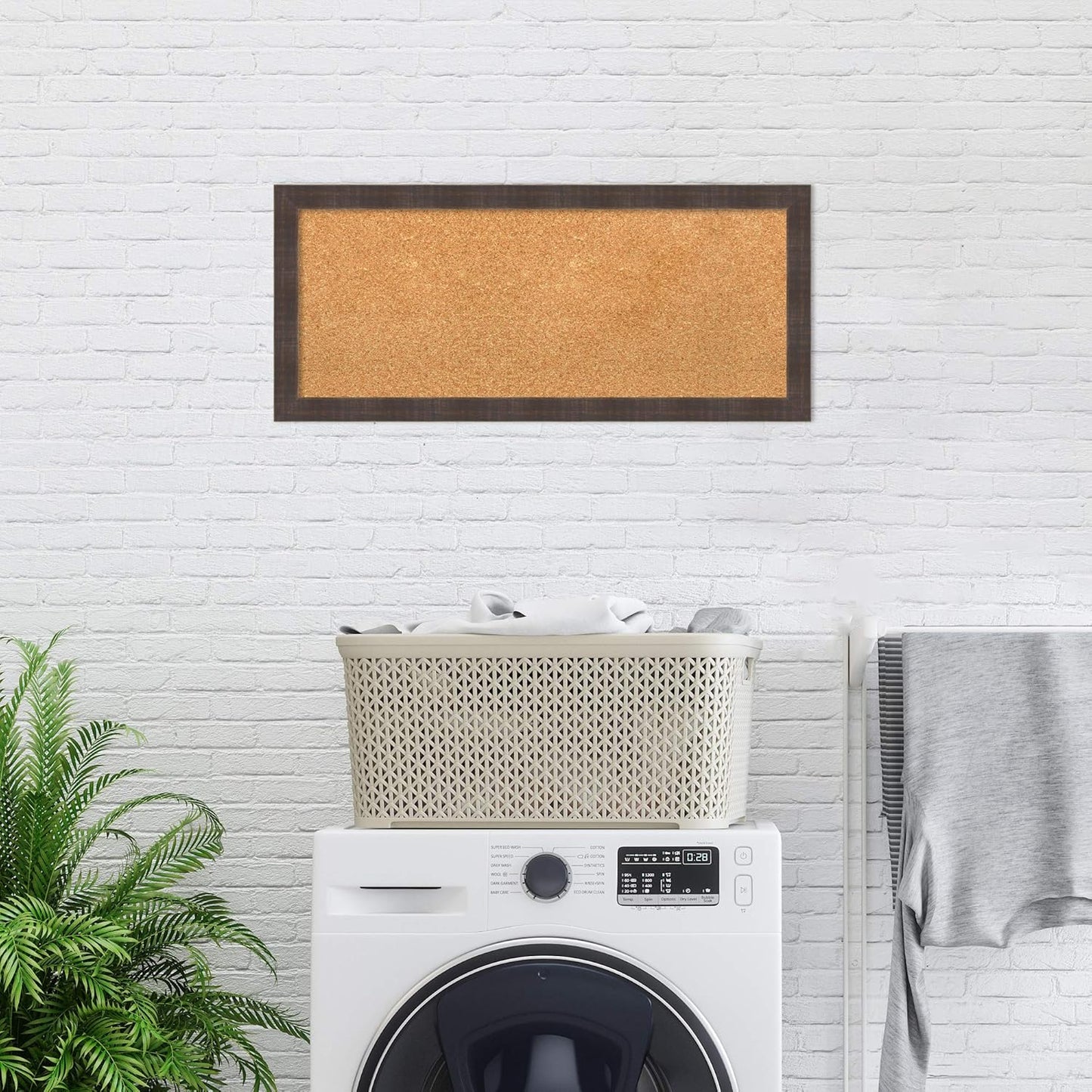 Amanti Art Natural Cork Board for Wall, 14x32 Vision Board with Brown Wood Frame, Medium Corkboard Office Decor for Home Organization, Rustic Farmhouse Corkboard Pinboard to display items for home