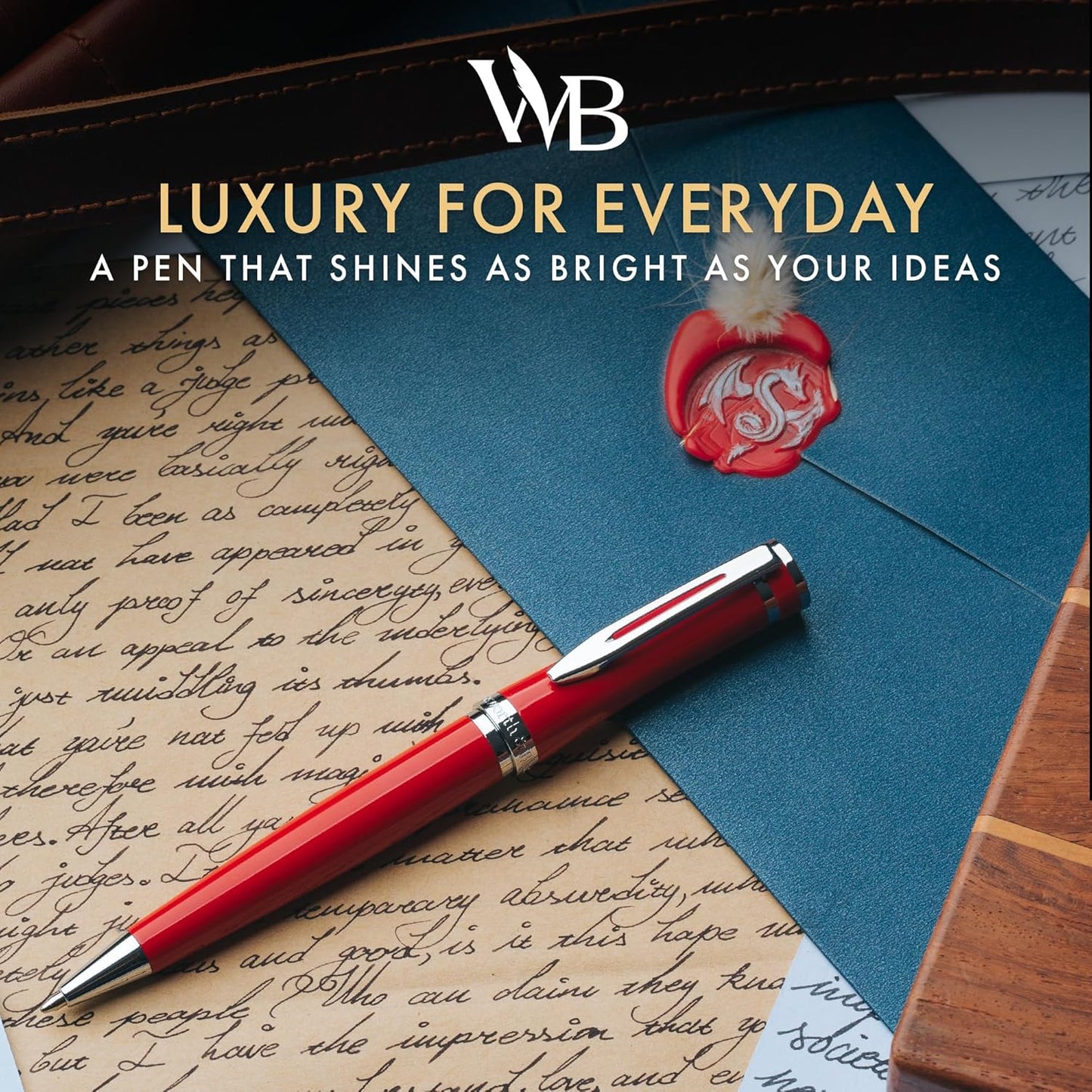 Wordsworth and Black Ballpoint Pen Red Lacquer- Stunning Luxury Pen Chrome Finish, Ink Refill, Best Gift Set for Men & Women, Refillable, Elegant, Nice Pens, Fine Point